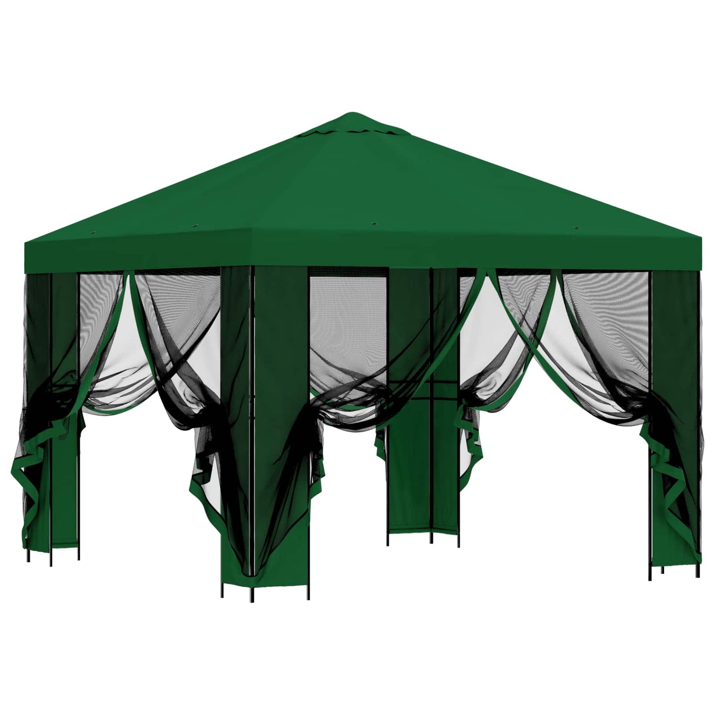 Hagepaviljong med sidevegger 3 x 3 m Grønn Polyester og stål