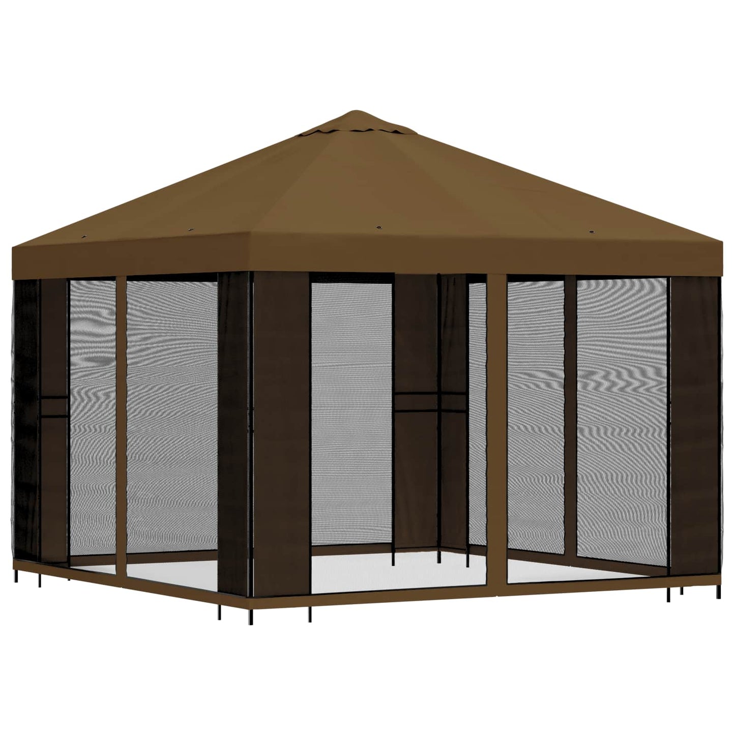 Hagepaviljong med sidevegger 3 x 3 m Gråbrun Polyester og stål