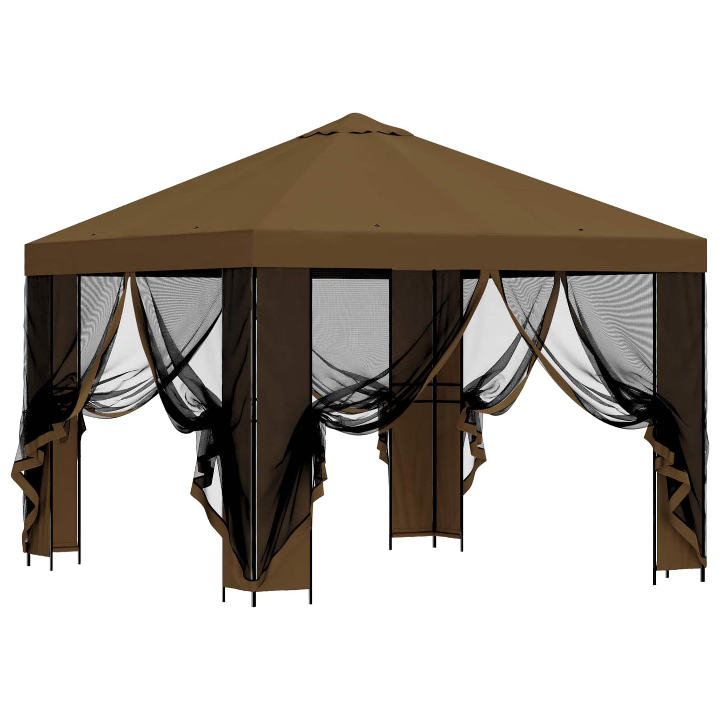 Hagepaviljong med sidevegger 3 x 3 m Gråbrun Polyester og stål