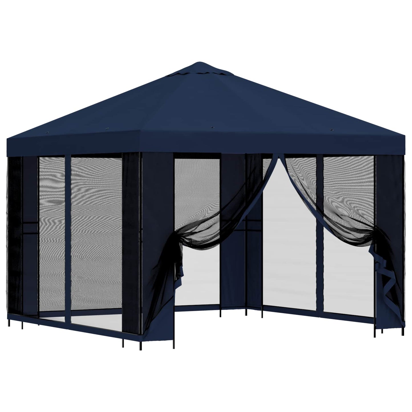 Hagepaviljong med sidevegger 3 x 3 m Blå Polyester og stål