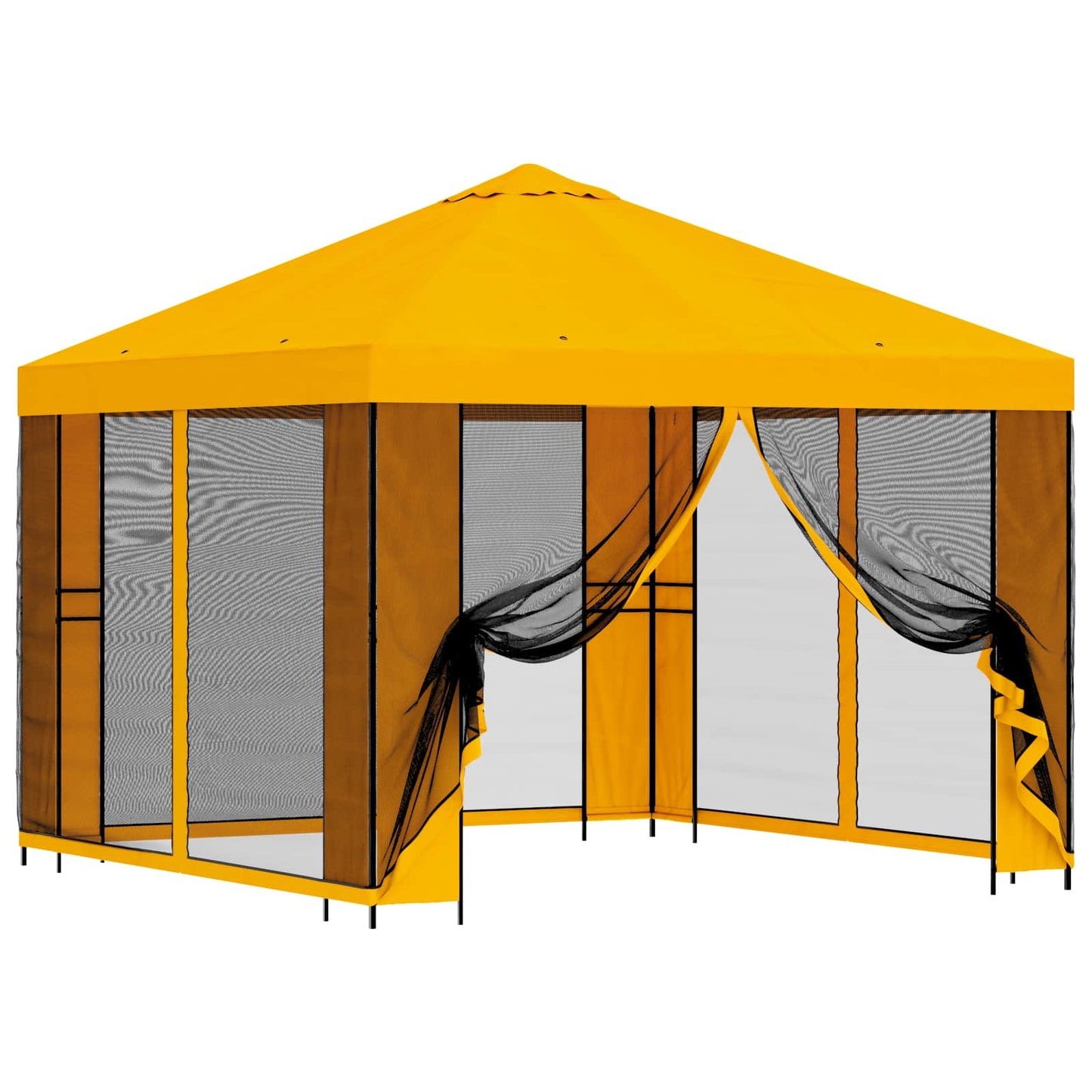 Hagepaviljong med sidevegger 3 x 3 m Gul Polyester og stål