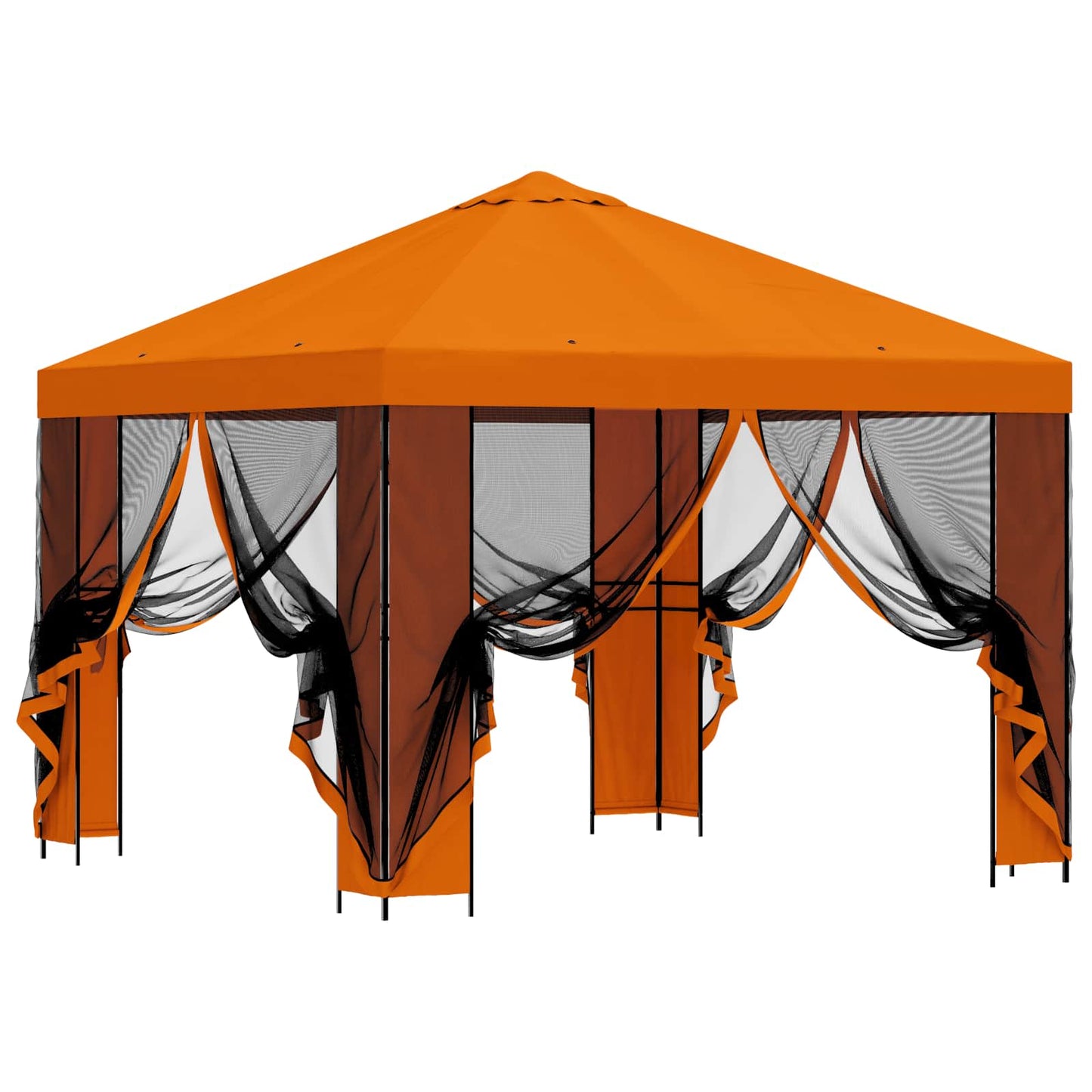 Hagepaviljong med sidevegger 3 x 3 m Oransje Polyester og stål