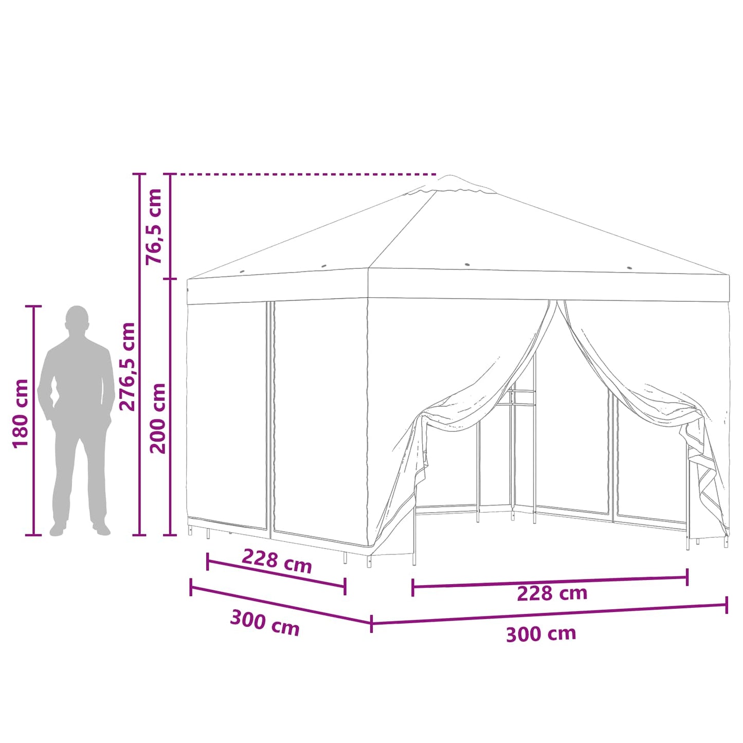 Hagepaviljong med sidevegger 3 x 3 m Oransje Polyester og stål