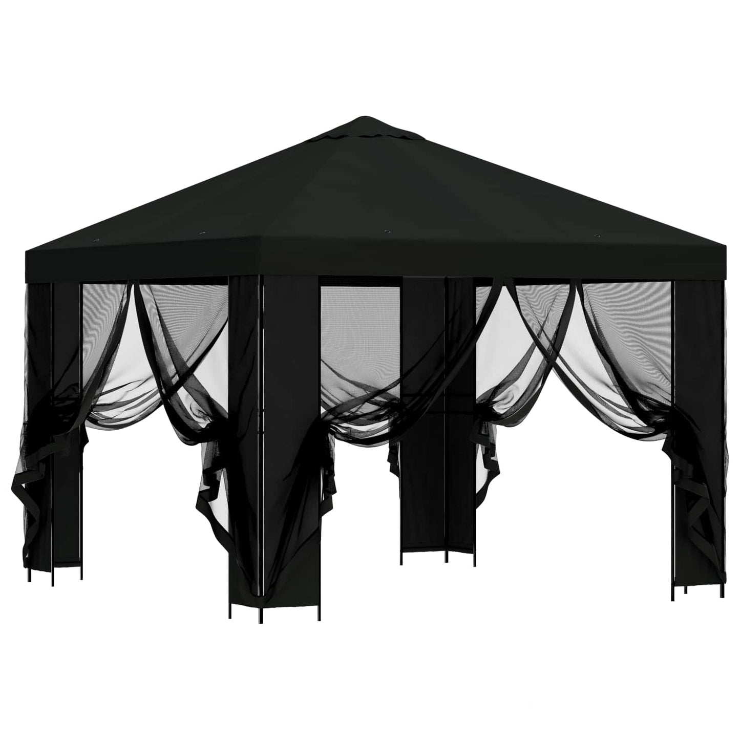 Hagepaviljong med sidevegger 3 x 3 m Svart Polyester og stål