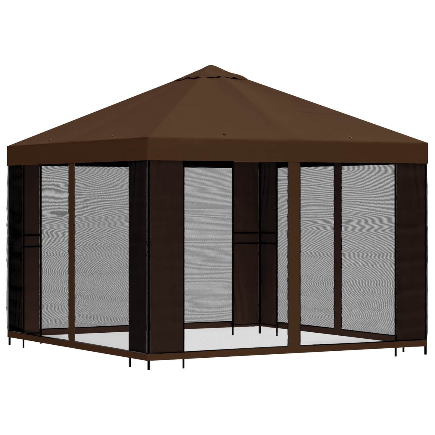 Hagepaviljong med sidevegger 3 x 3 m Brun Polyester og stål