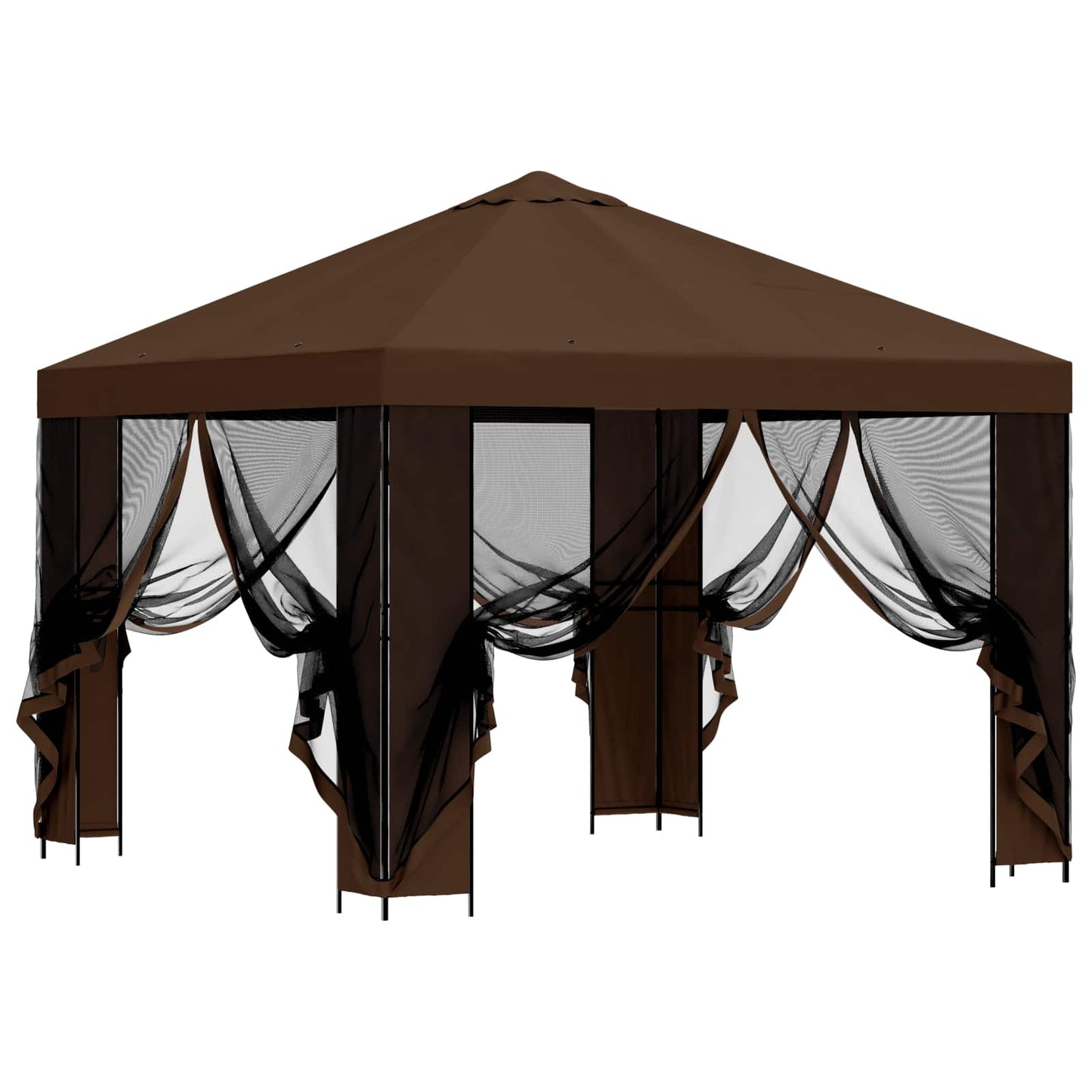 Hagepaviljong med sidevegger 3 x 3 m Brun Polyester og stål