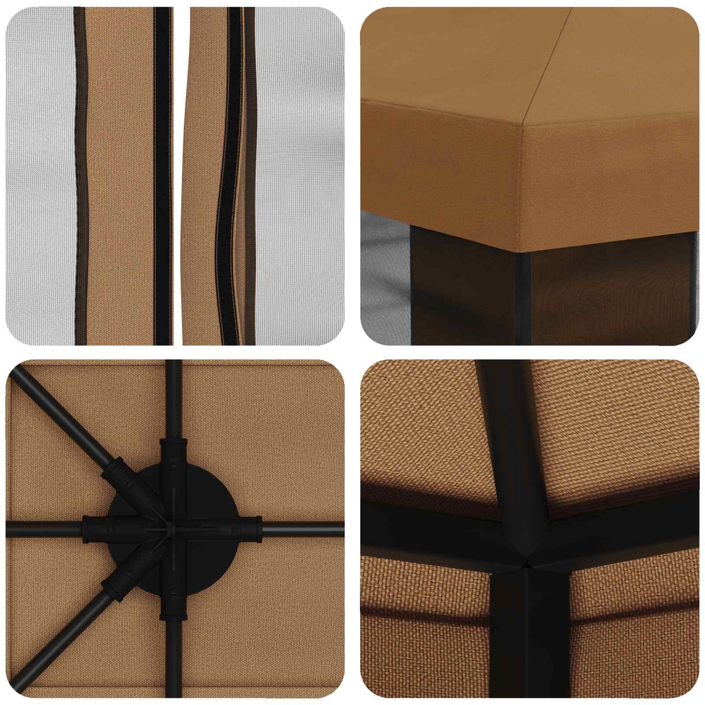 Hagepaviljong med sidevegger 4 × 3 m Beige Polyester og stål