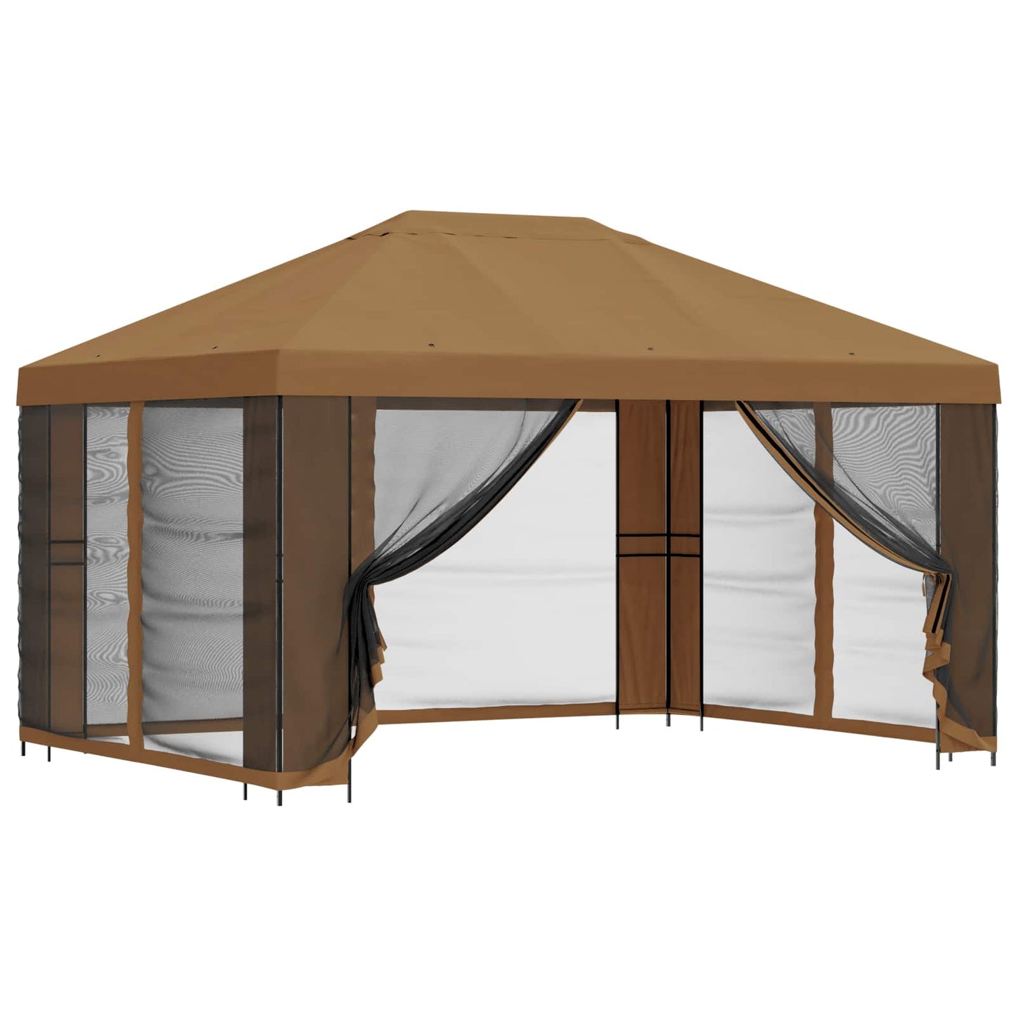 Hagepaviljong med sidevegger 4 × 3 m Beige Polyester og stål