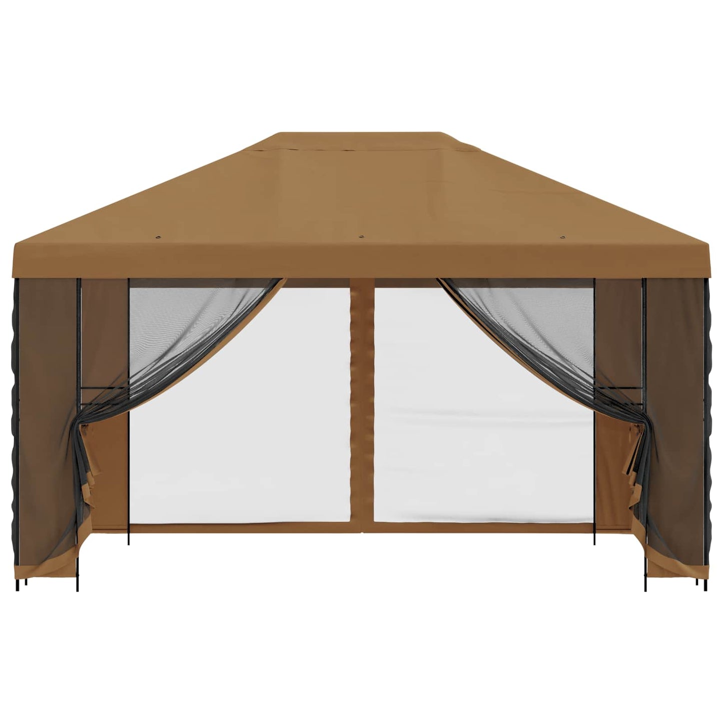 Hagepaviljong med sidevegger 4 × 3 m Beige Polyester og stål