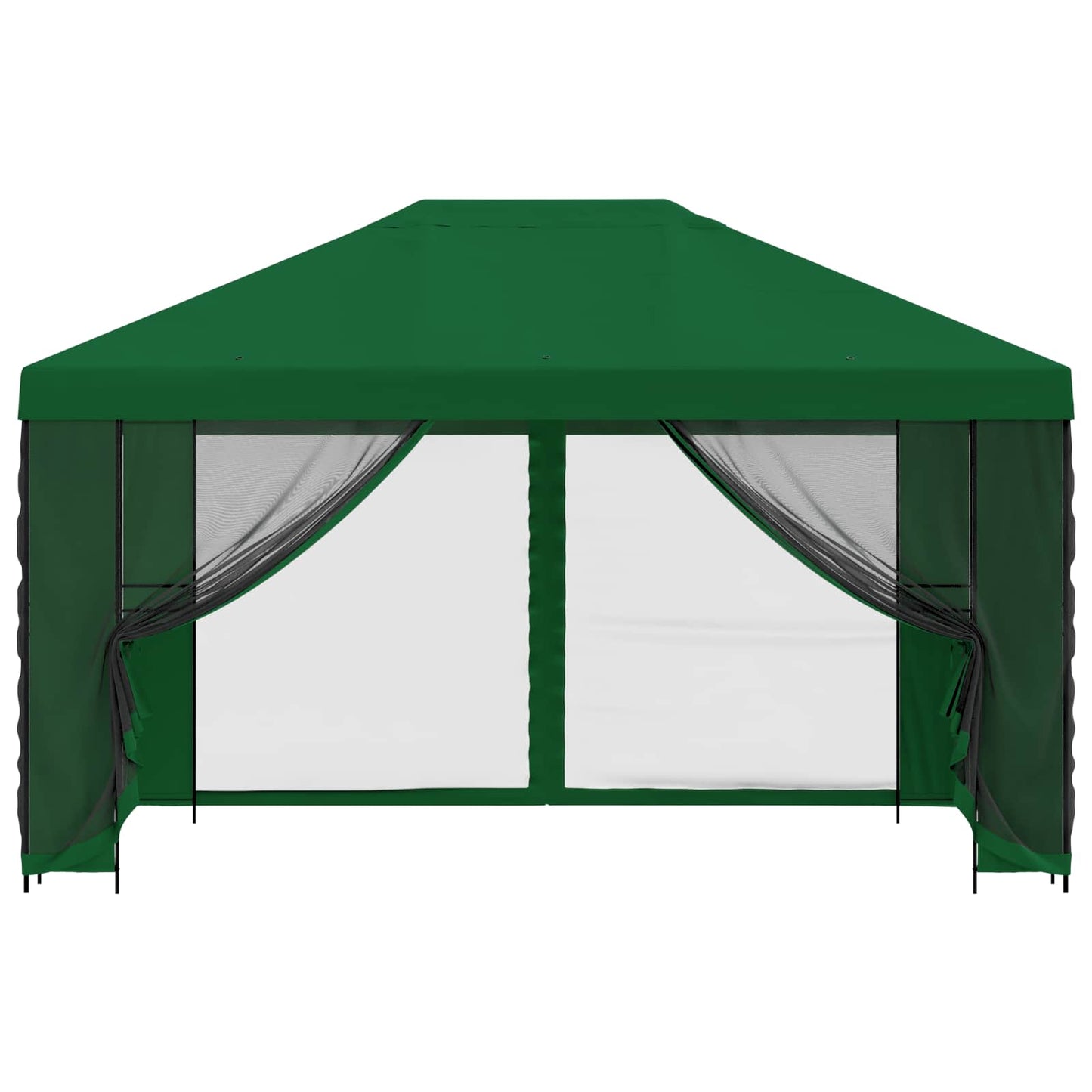 Hagepaviljong med sidevegger 4 × 3 m Grønn Polyester og stål