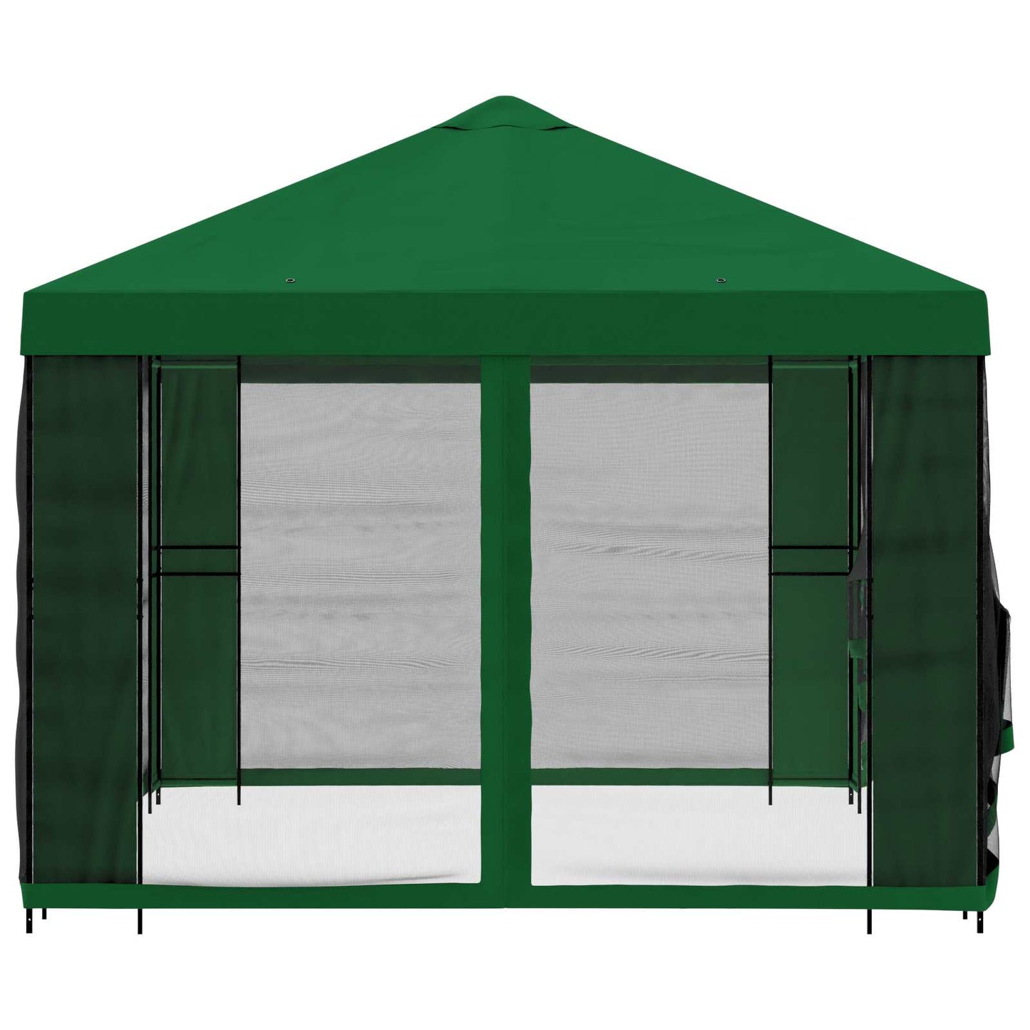 Hagepaviljong med sidevegger 4 × 3 m Grønn Polyester og stål