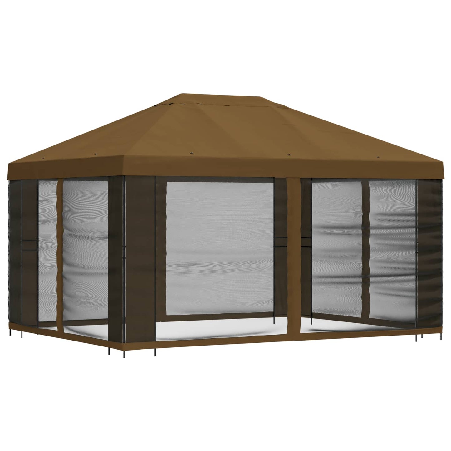 Hagepaviljong med sidevegger 4 × 3 m Gråbrun Polyester og stål