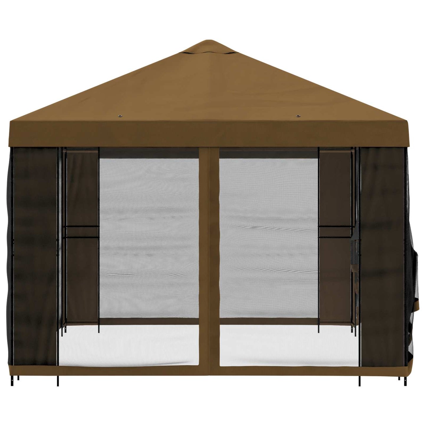 Hagepaviljong med sidevegger 4 × 3 m Gråbrun Polyester og stål