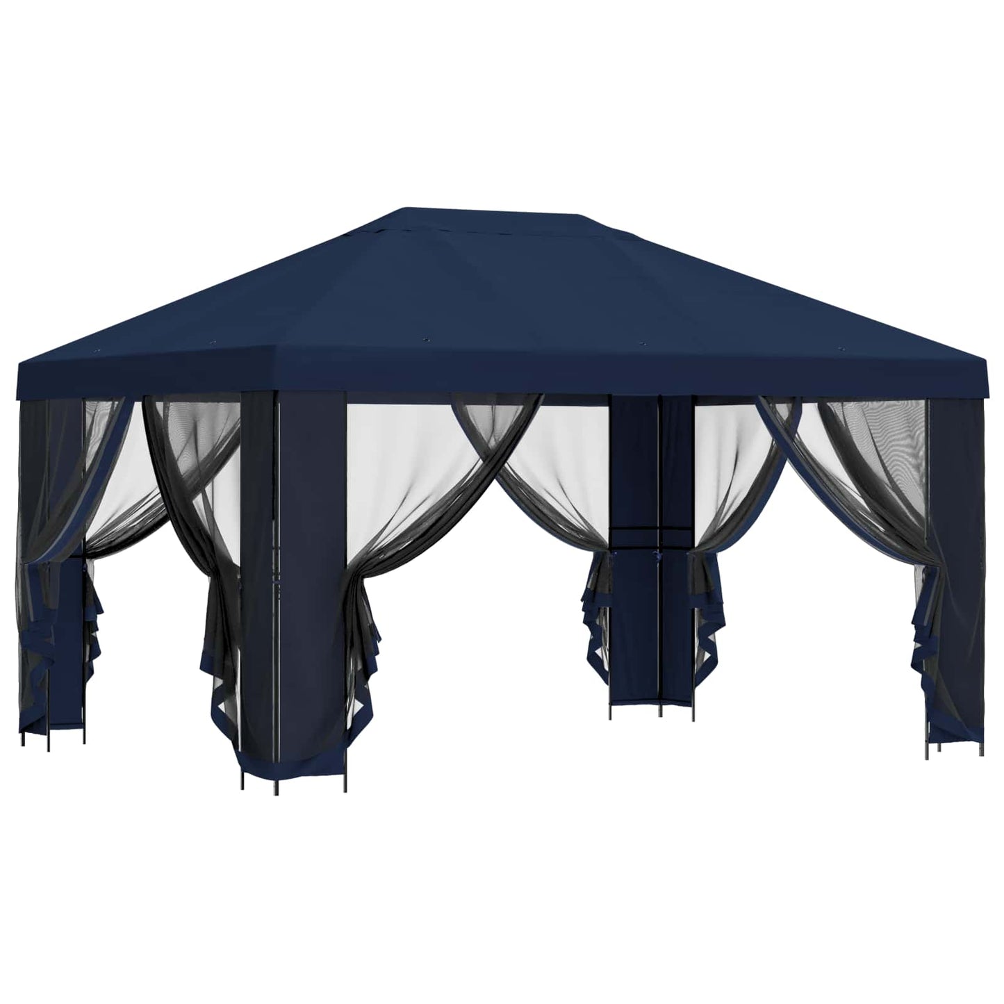 Hagepaviljong med sidevegger 4 × 3 m Blå Polyester og stål