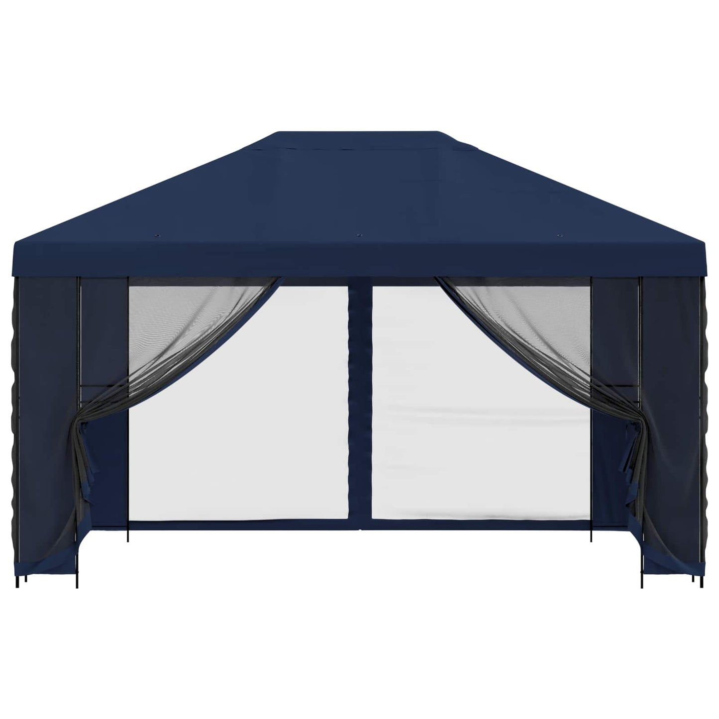 Hagepaviljong med sidevegger 4 × 3 m Blå Polyester og stål