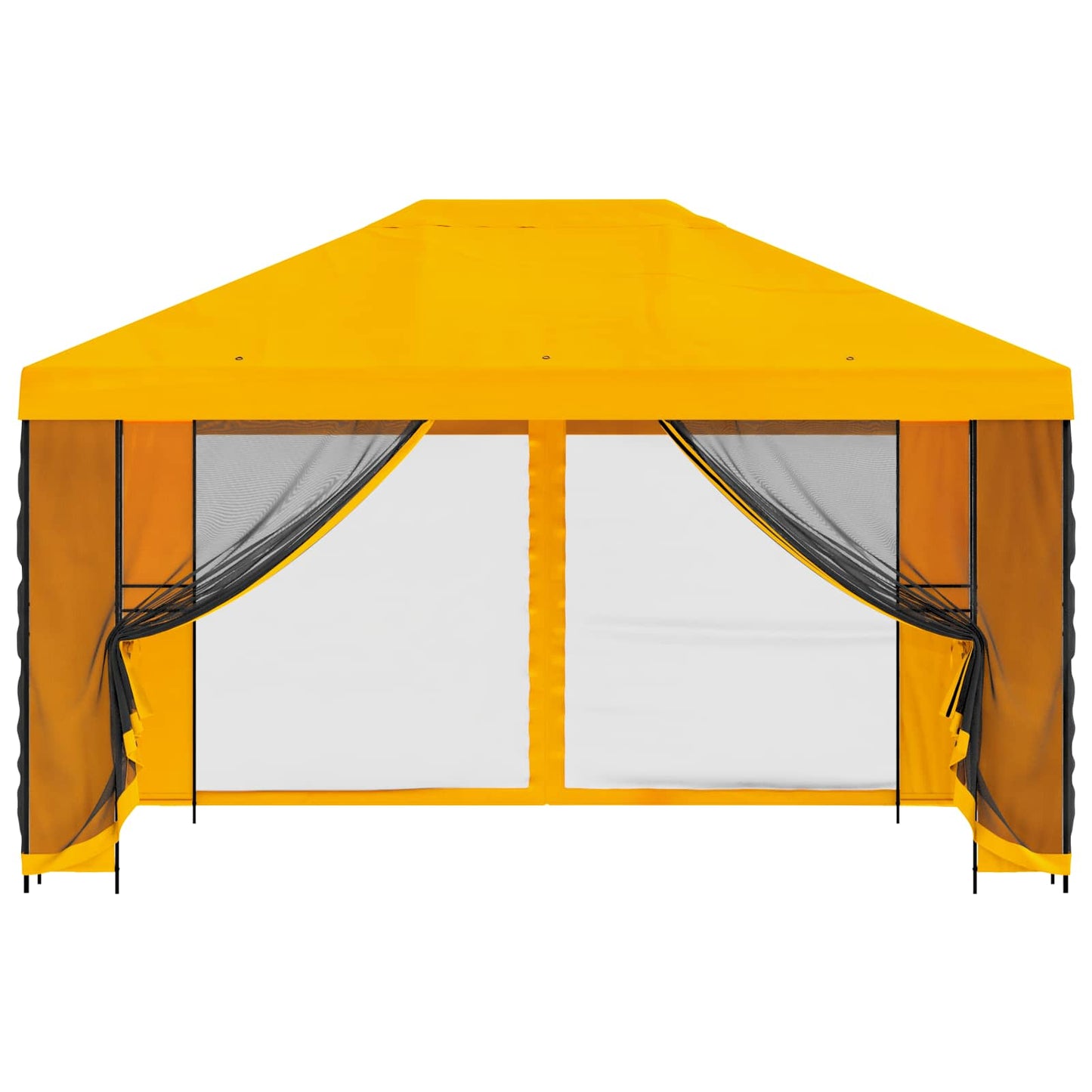 Hagepaviljong med sidevegger 4 × 3 m Gul Polyester og stål