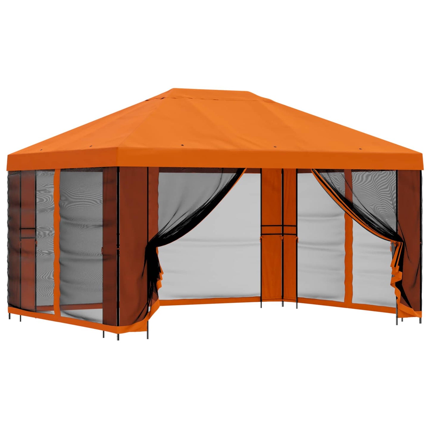 Hagepaviljong med sidevegger 4 × 3 m Oransje Polyester og stål
