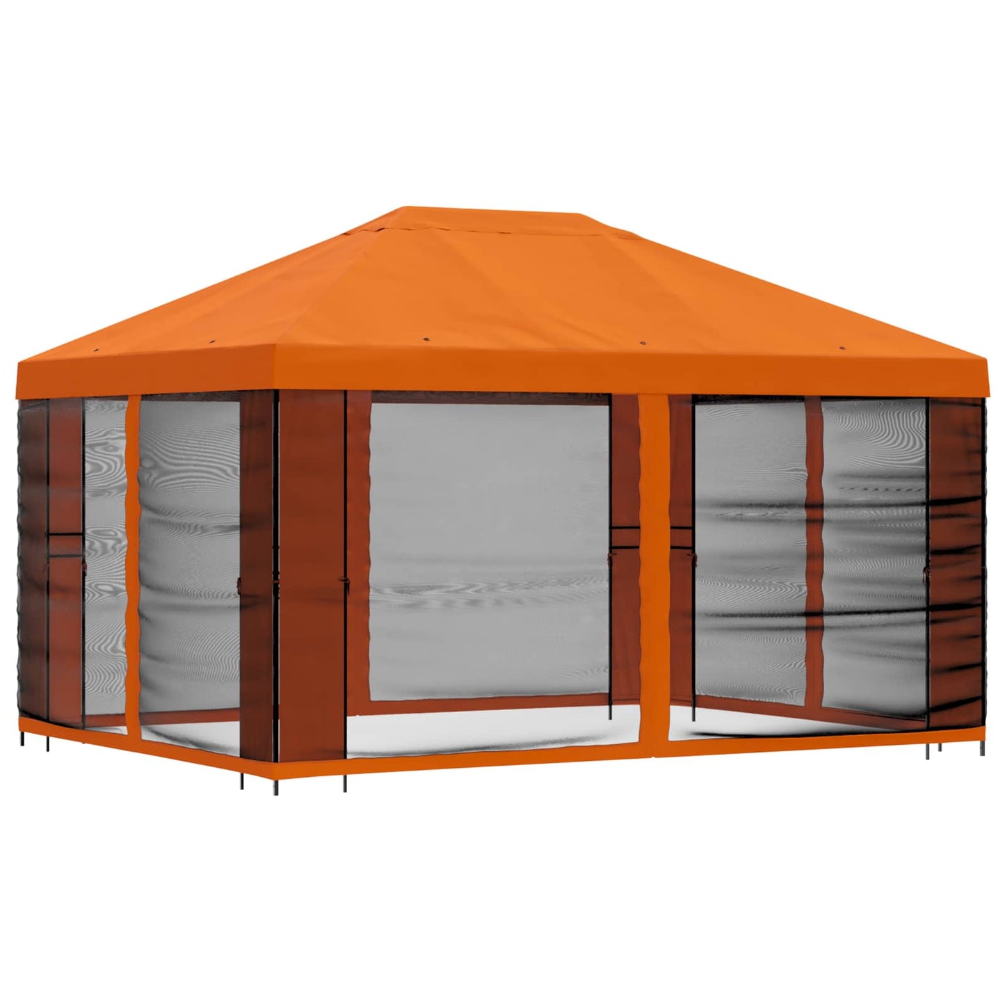 Hagepaviljong med sidevegger 4 × 3 m Oransje Polyester og stål