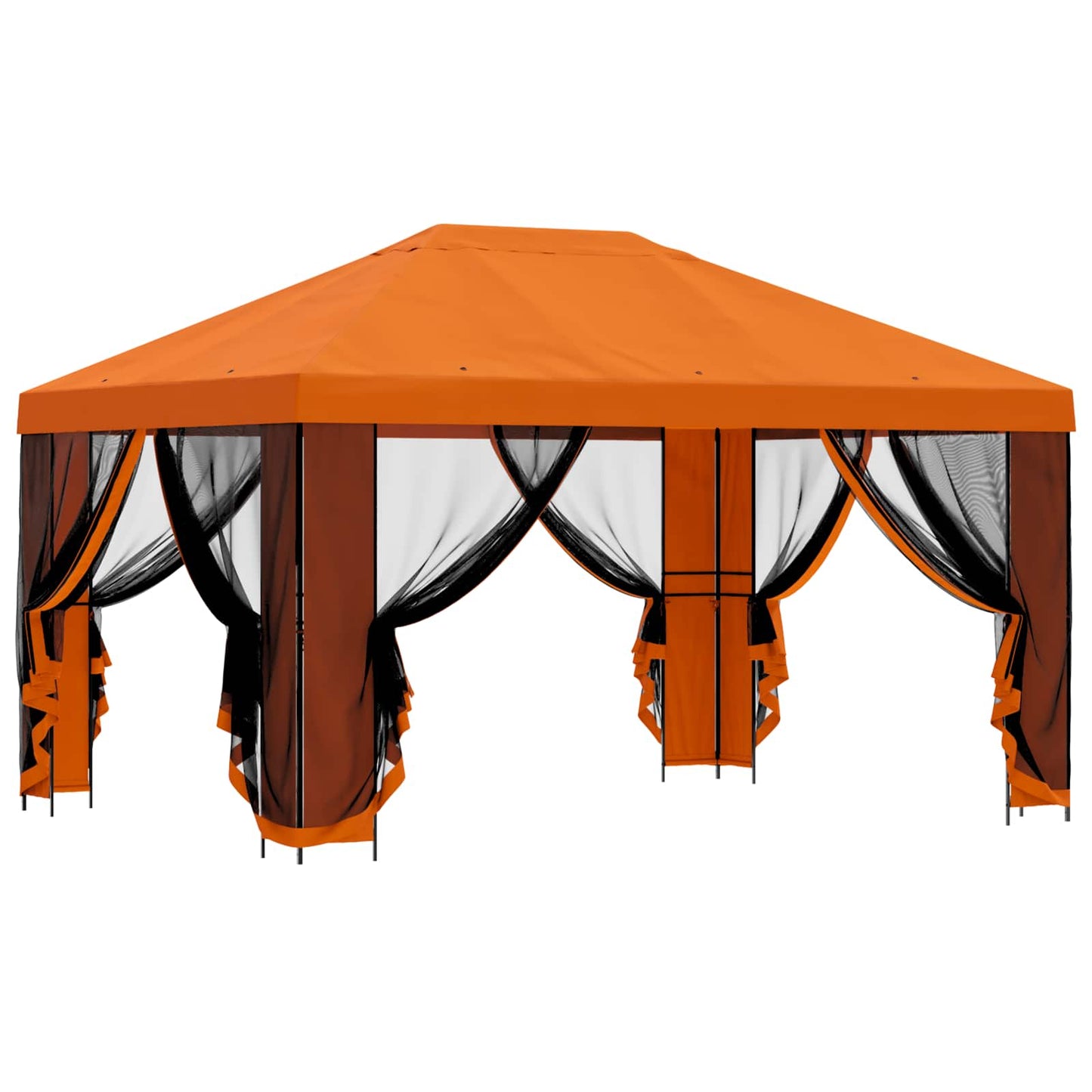 Hagepaviljong med sidevegger 4 × 3 m Oransje Polyester og stål