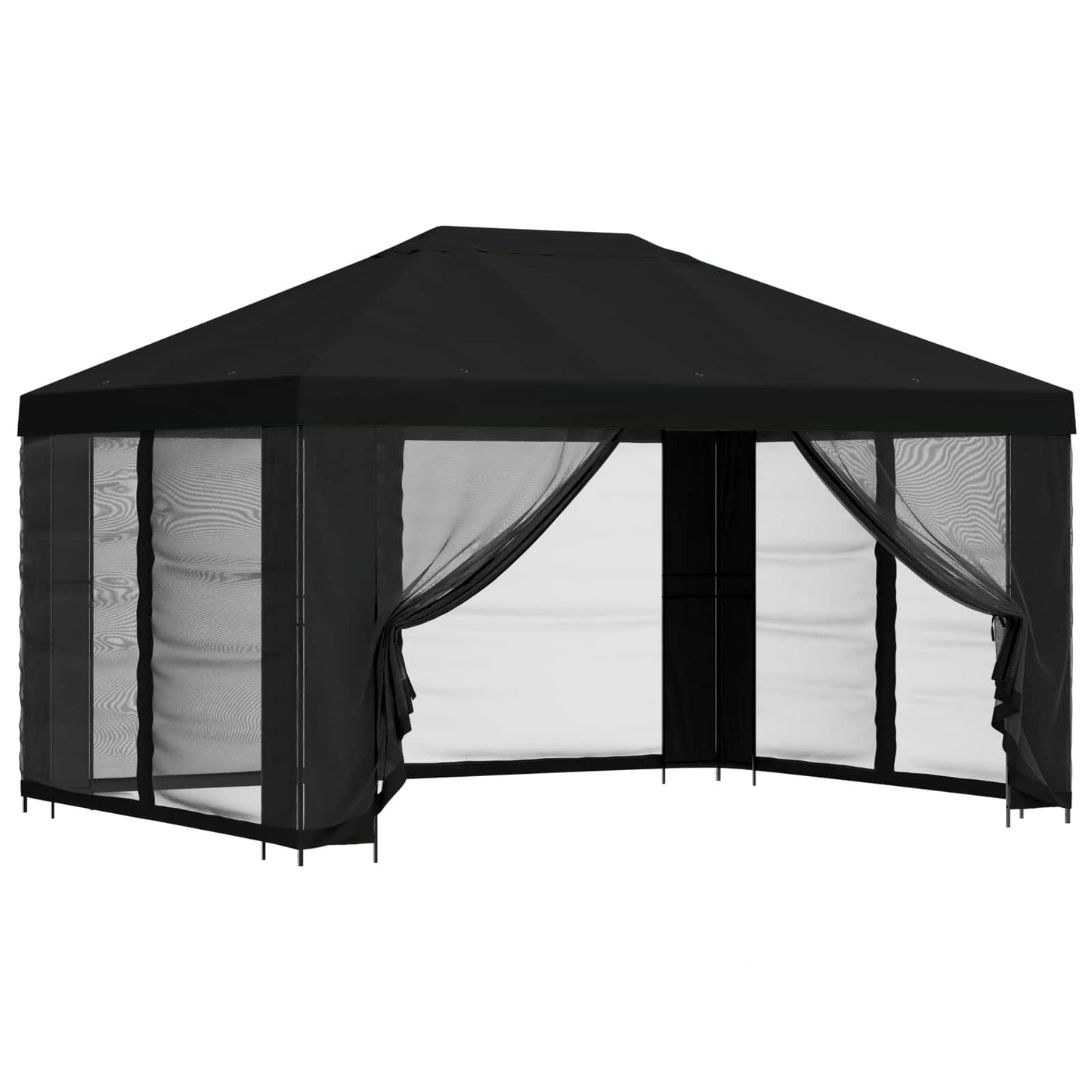 Paviljong med sidevegger 4 × 3 m Svart Polyester og stål