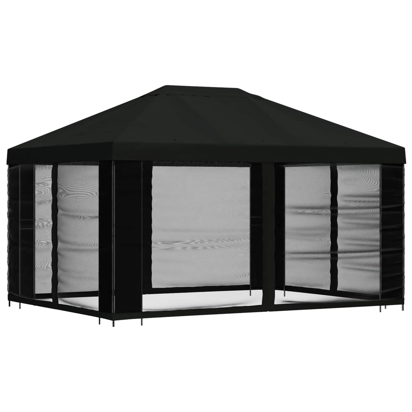 Paviljong med sidevegger 4 × 3 m Svart Polyester og stål