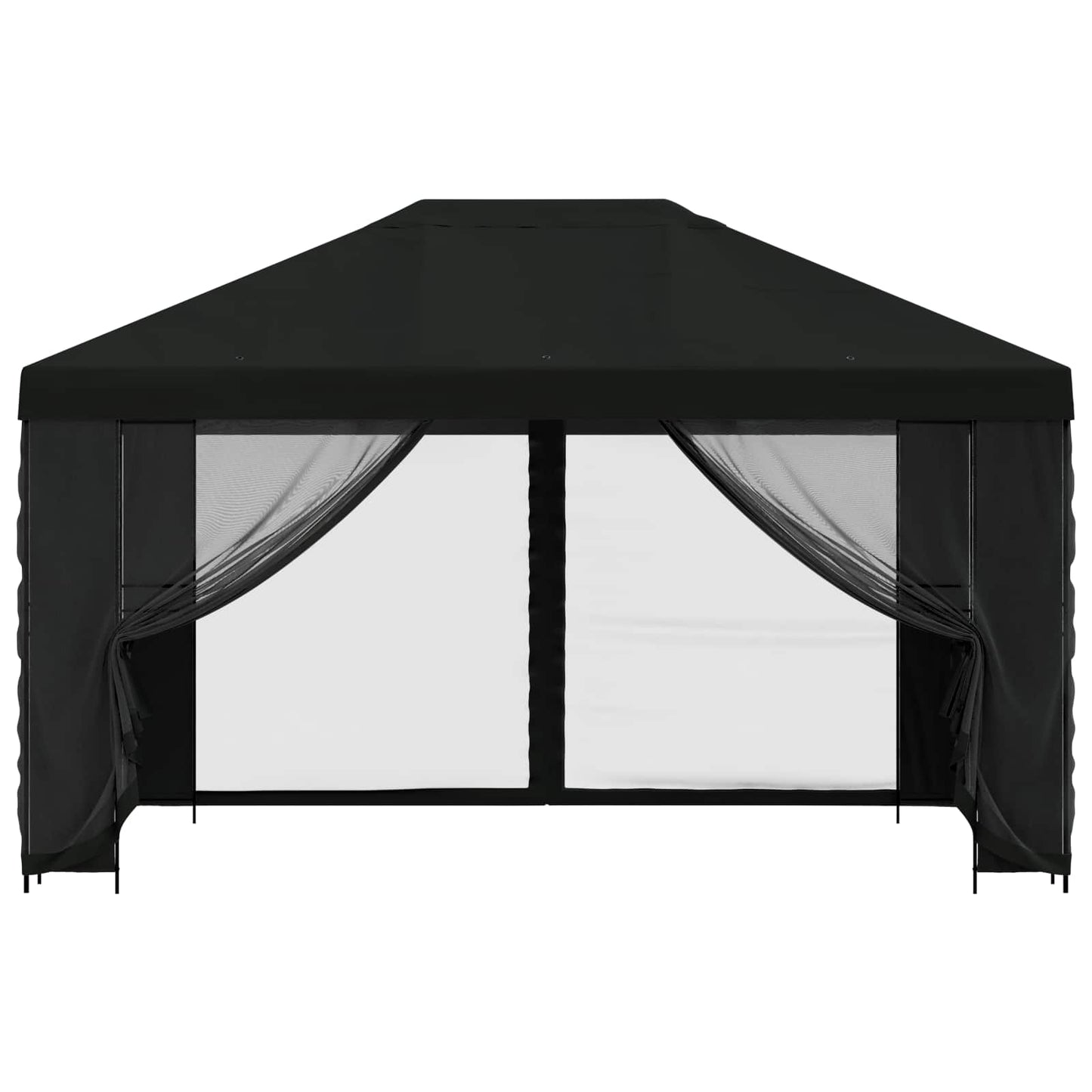 Paviljong med sidevegger 4 × 3 m Svart Polyester og stål
