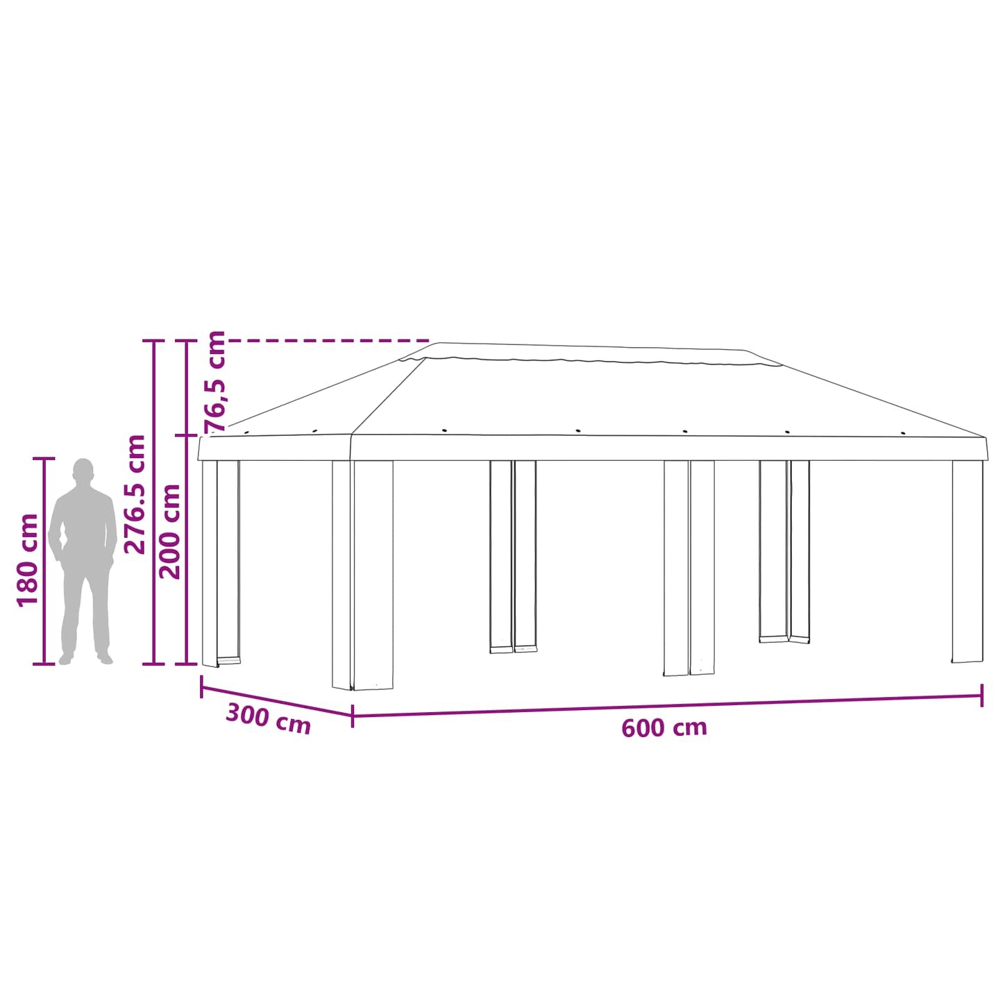 Gazebo Deksel 6 x 3 m Antrasitt Polyester 190 gsm