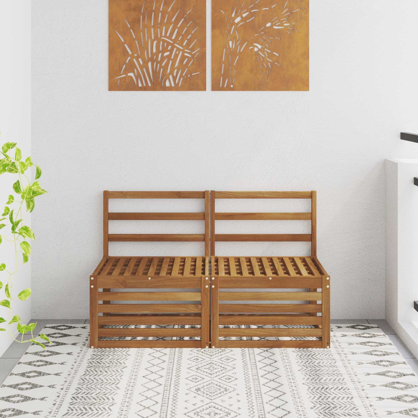 2 Stk Ute Midt Sofa Solid akasietre Naturlig 118 x 63 x 73 cm