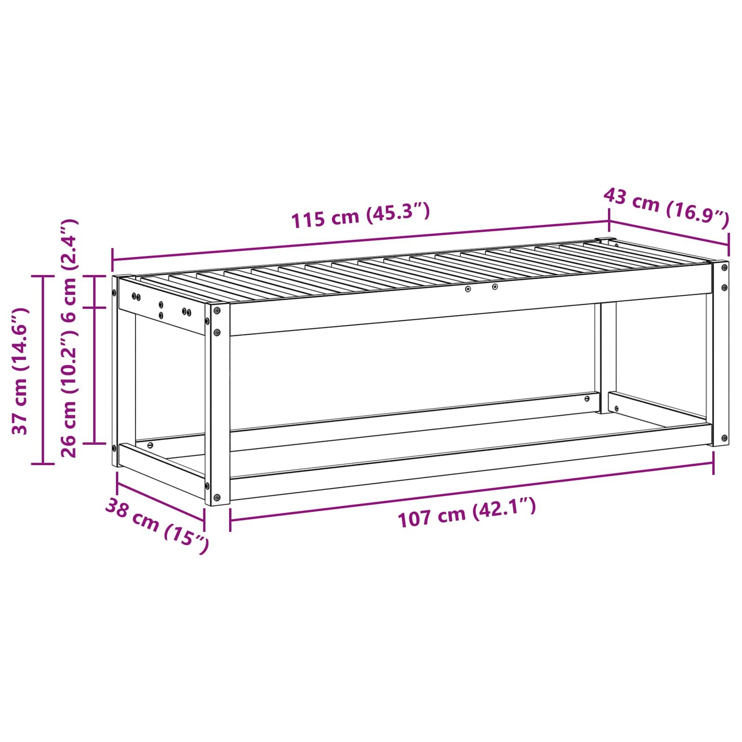 Utendørs Krakk Benk Naturlig 115 x 43 x 37 cm Solid akasietre