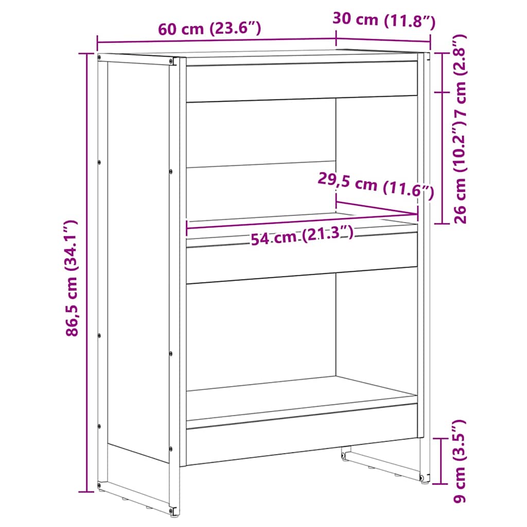 Bokskap Sonoma 60 x 30 x 86,5 cm Konstruert tre