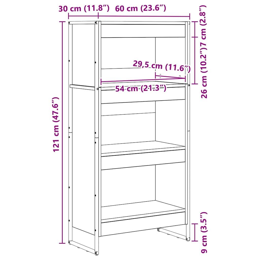 Bokskap Sonoma 60 x 30 x 121 cm Konstruert tre