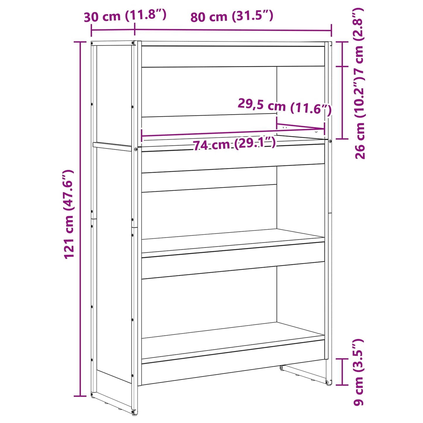 Bokskap Røyk Eik 80 x 30 x 121 cm Konstruert tre