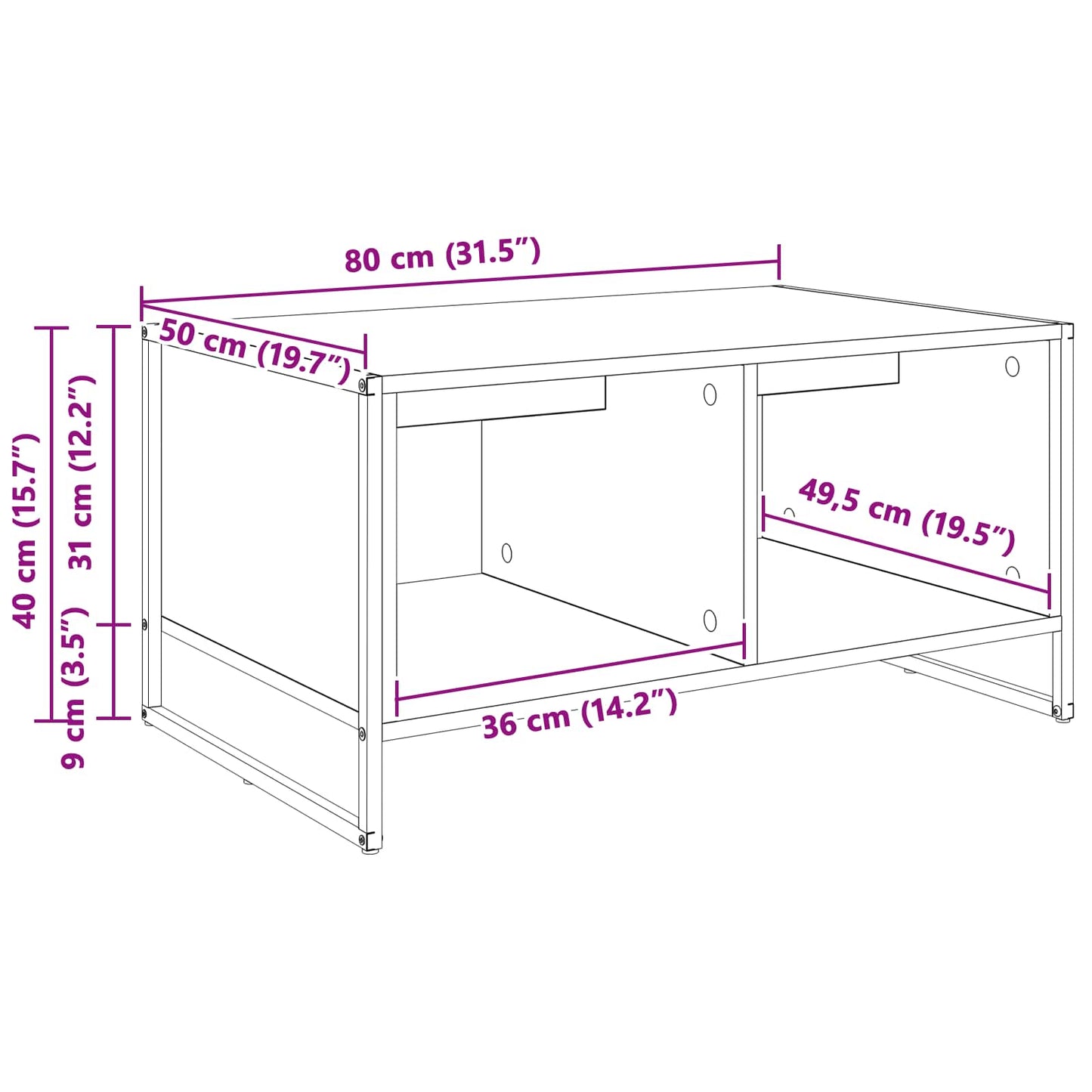 Kaffebord Svart Eik 80 x 50 x 40 cm Konstruert tre