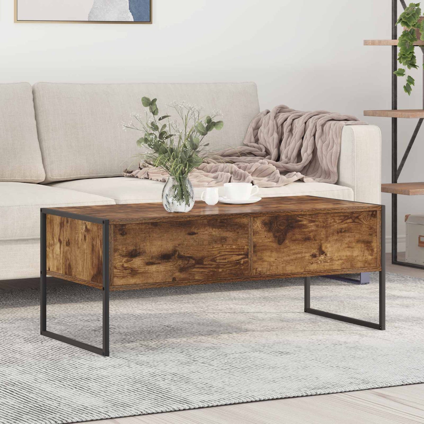 Kaffebord med skuff Røyk Eik 100 x 46 x 40 cm Konstruert tre