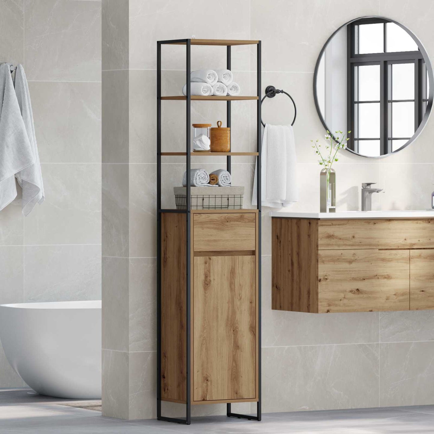 Baderomsskap Kunstnerisk Eik 40 x 30 x 180 cm Konstruert tre