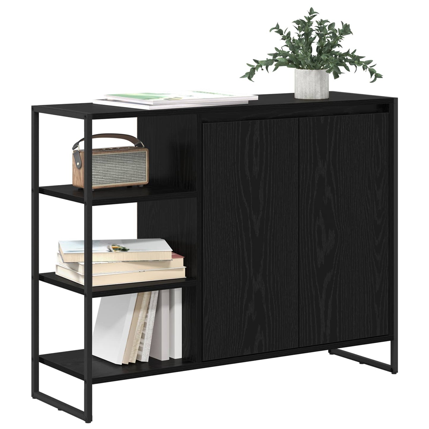 Sideskap Svart Eik 96.5 x 30 x 75 cm Konstruert tre