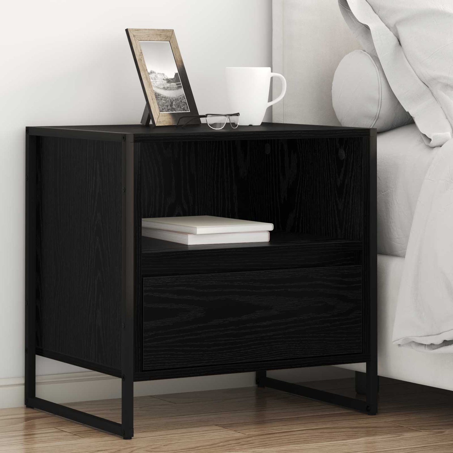 Nattbord 2 pcs Svart Eik 50 x 39,5 x 50 cm Konstruert tre