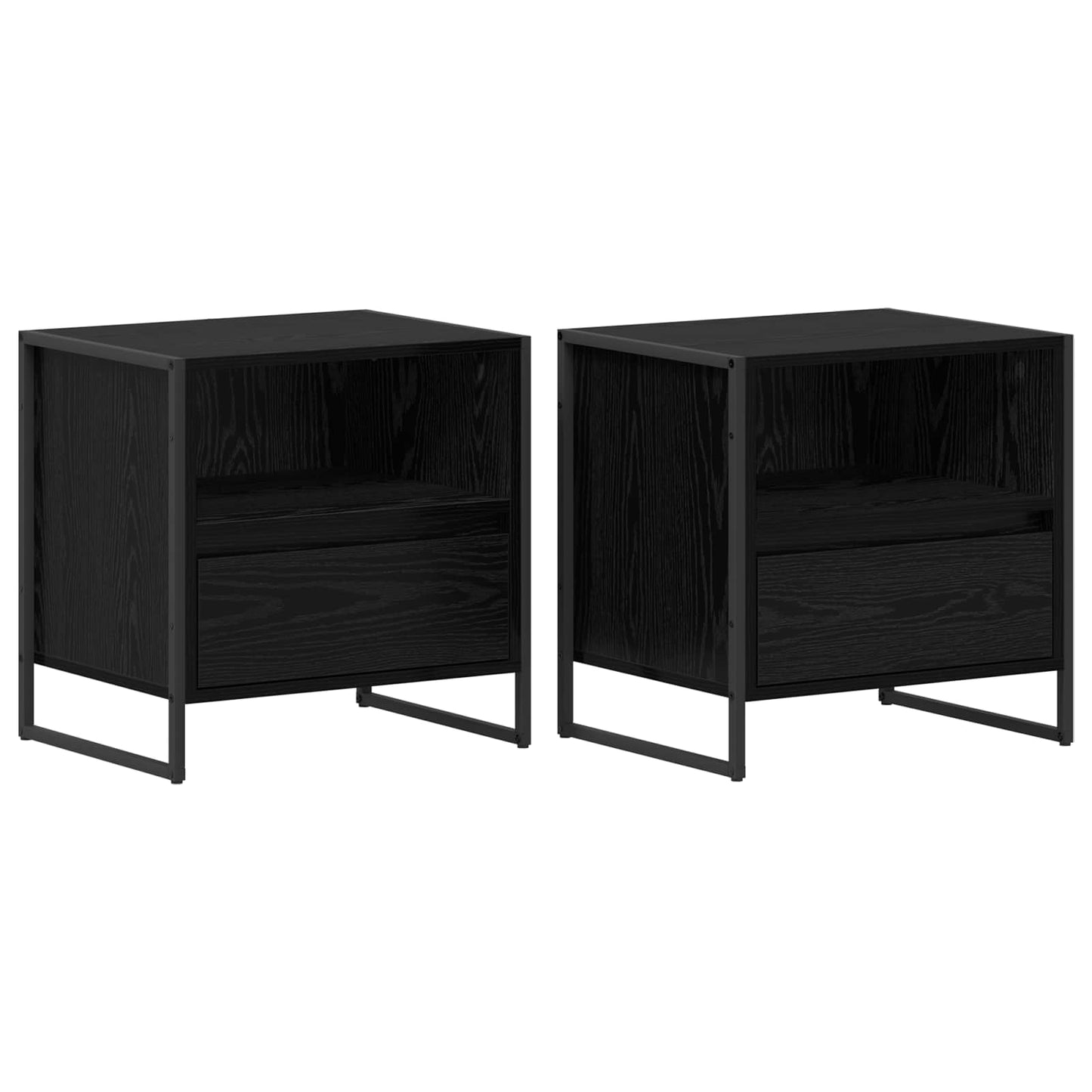 Nattbord 2 pcs Svart Eik 50 x 39,5 x 50 cm Konstruert tre