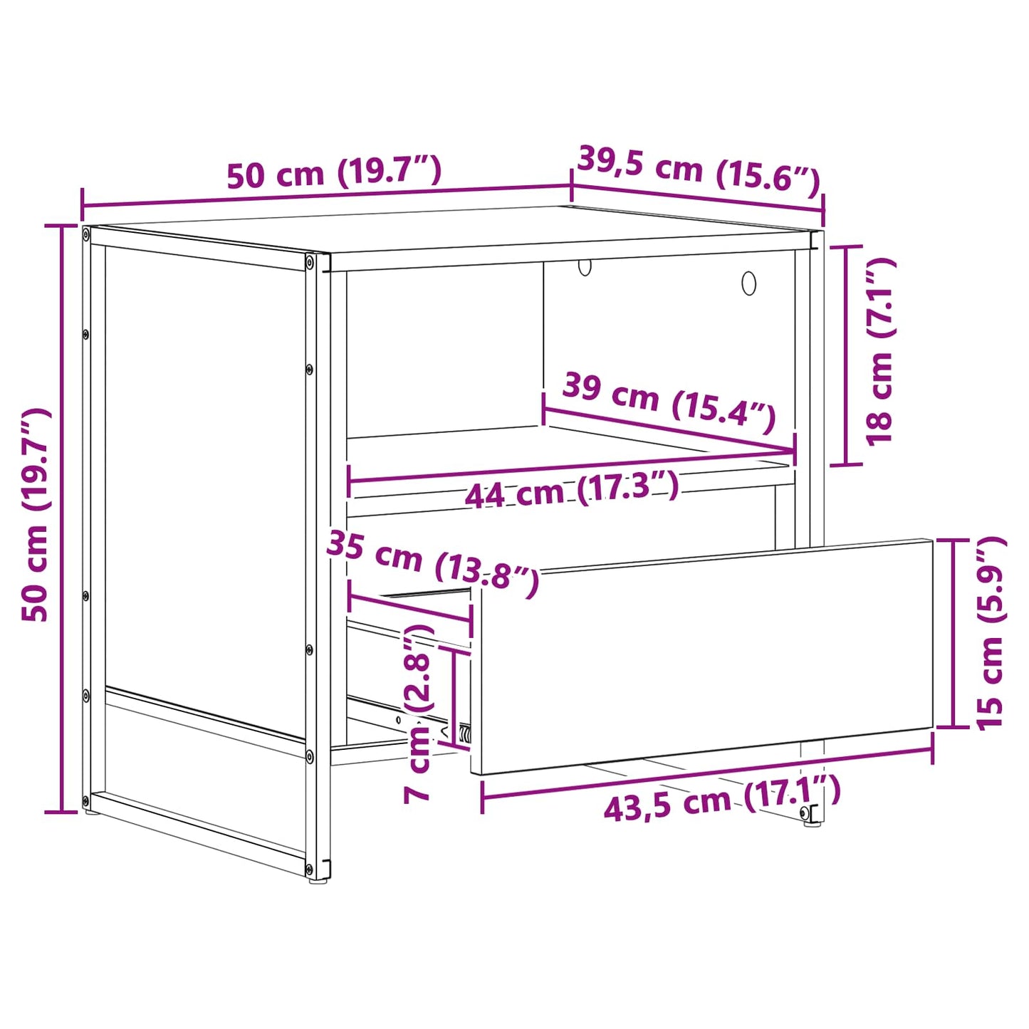 Nattbord Kunstnerisk Eik 50 x 39,5 x 50 cm Konstruert tre