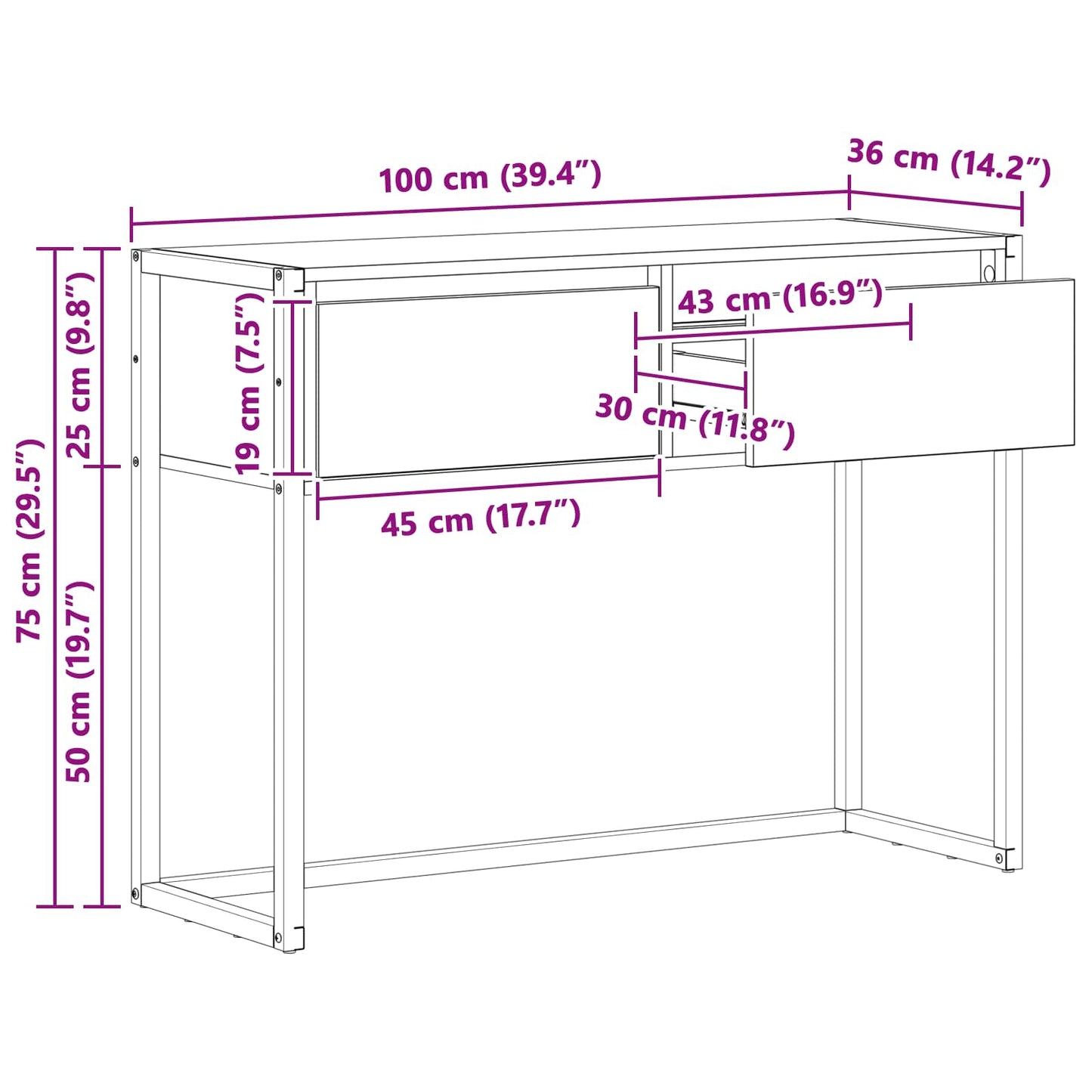 Avlastningsbord Svart Eik 100 x 36 x 75 cm Konstruert tre