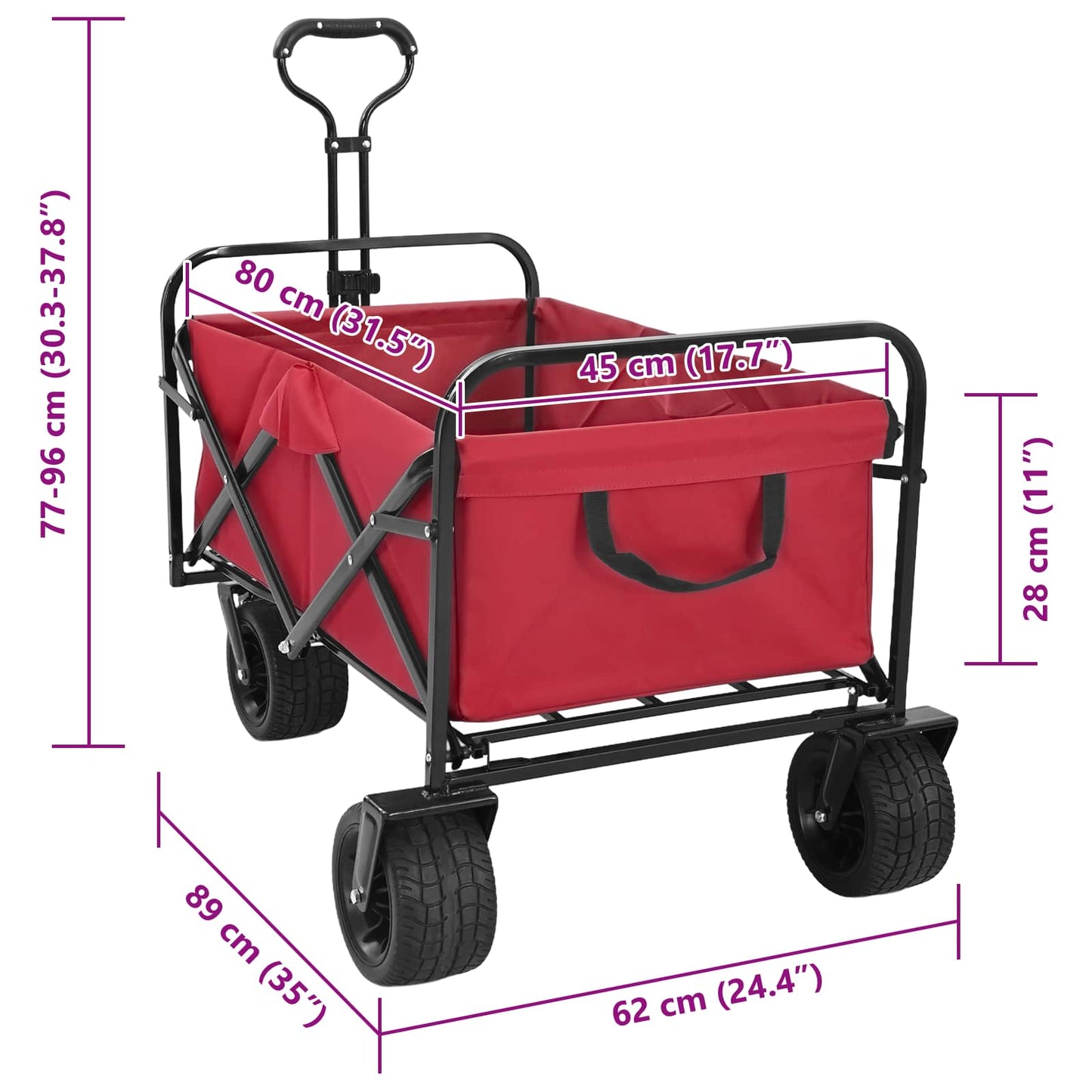 Sammenleggbar Håndvogn Rød 89 x 63 x 96 cm Stål og Oxford-stoff vidaXL