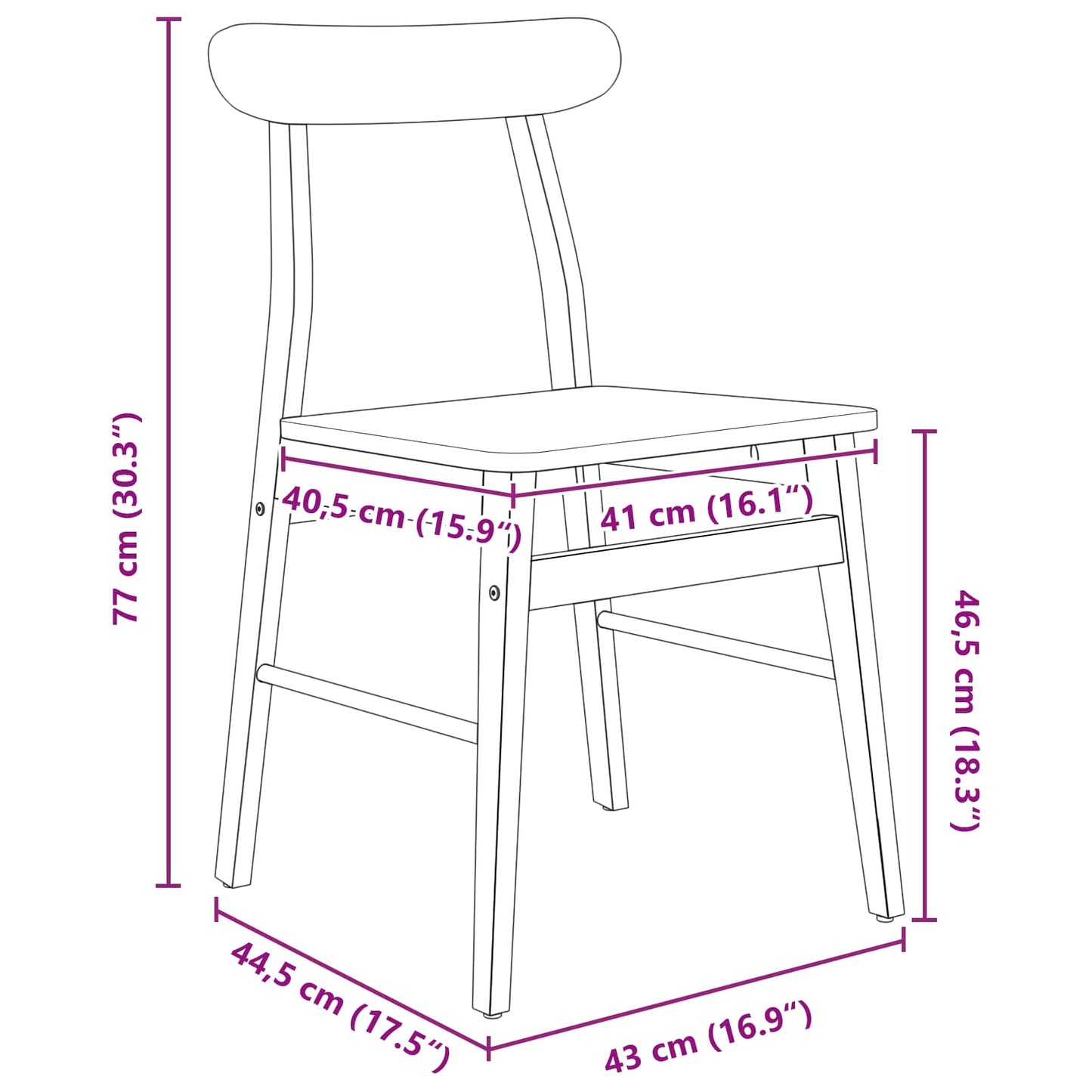 Spisestuestol 2 pcs Hvit og Naturlig 43 x 44,5 x 77 cm