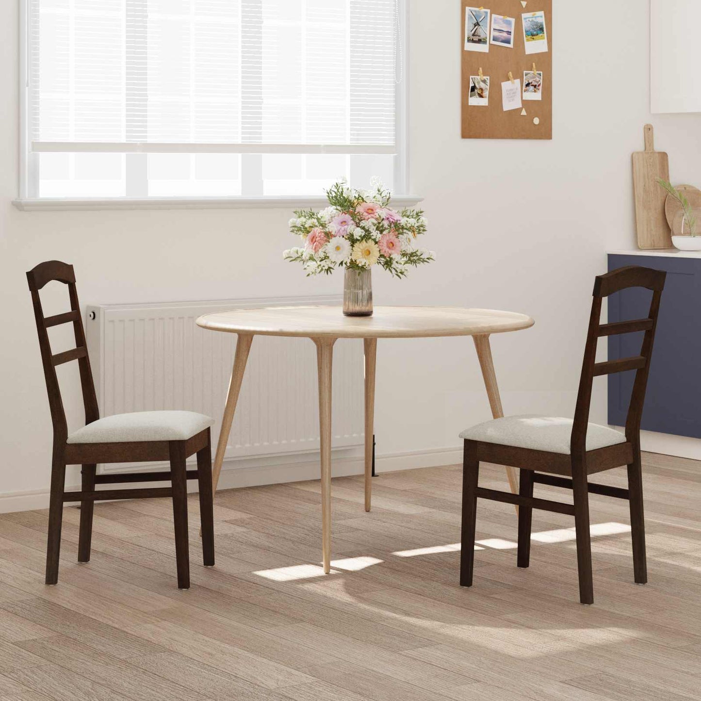Spisestuestol 2 stk. Solid Gummitre Lys Brun og Lys