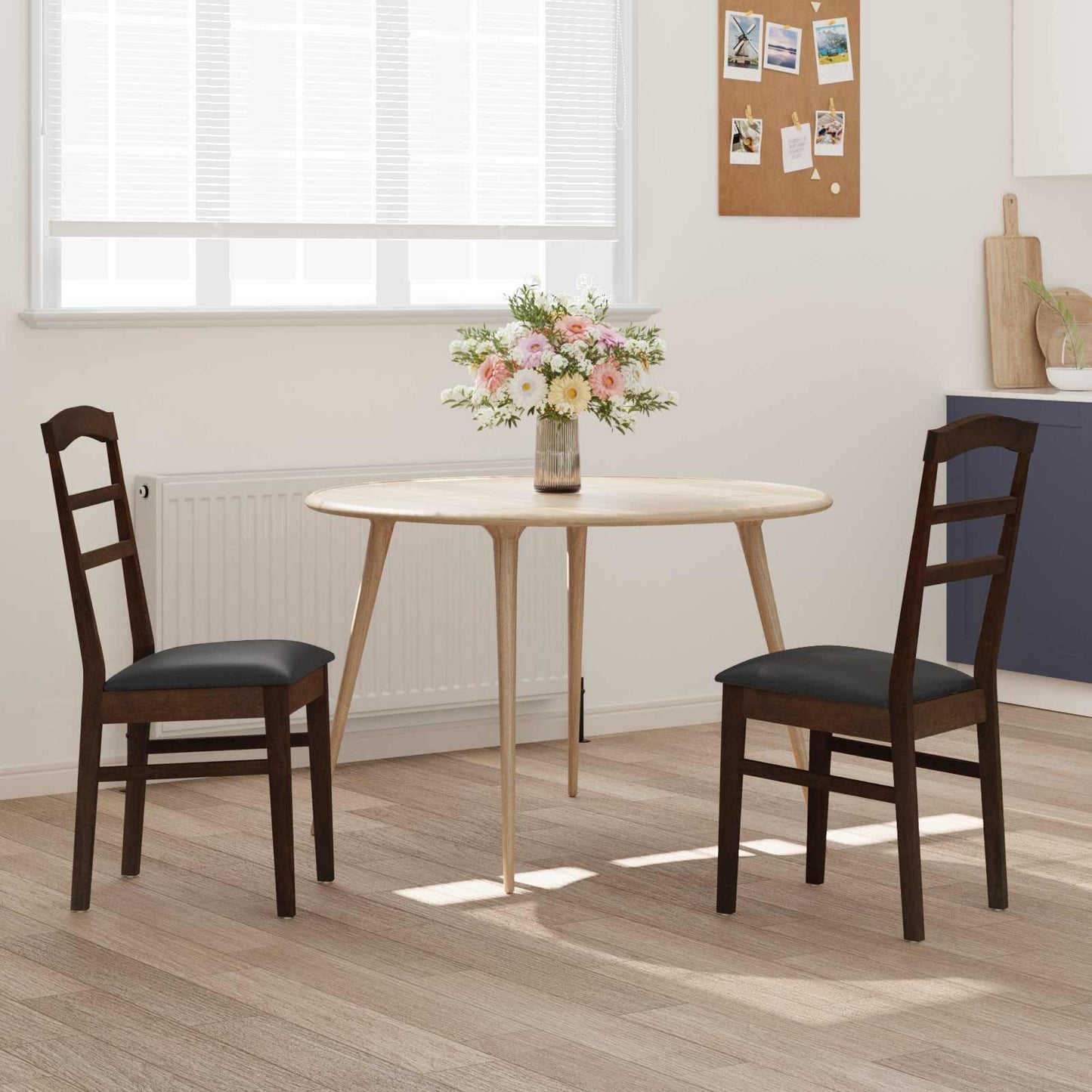Spisestuestol 2 pcs Lys Brun og Svart Solid Gummitre
