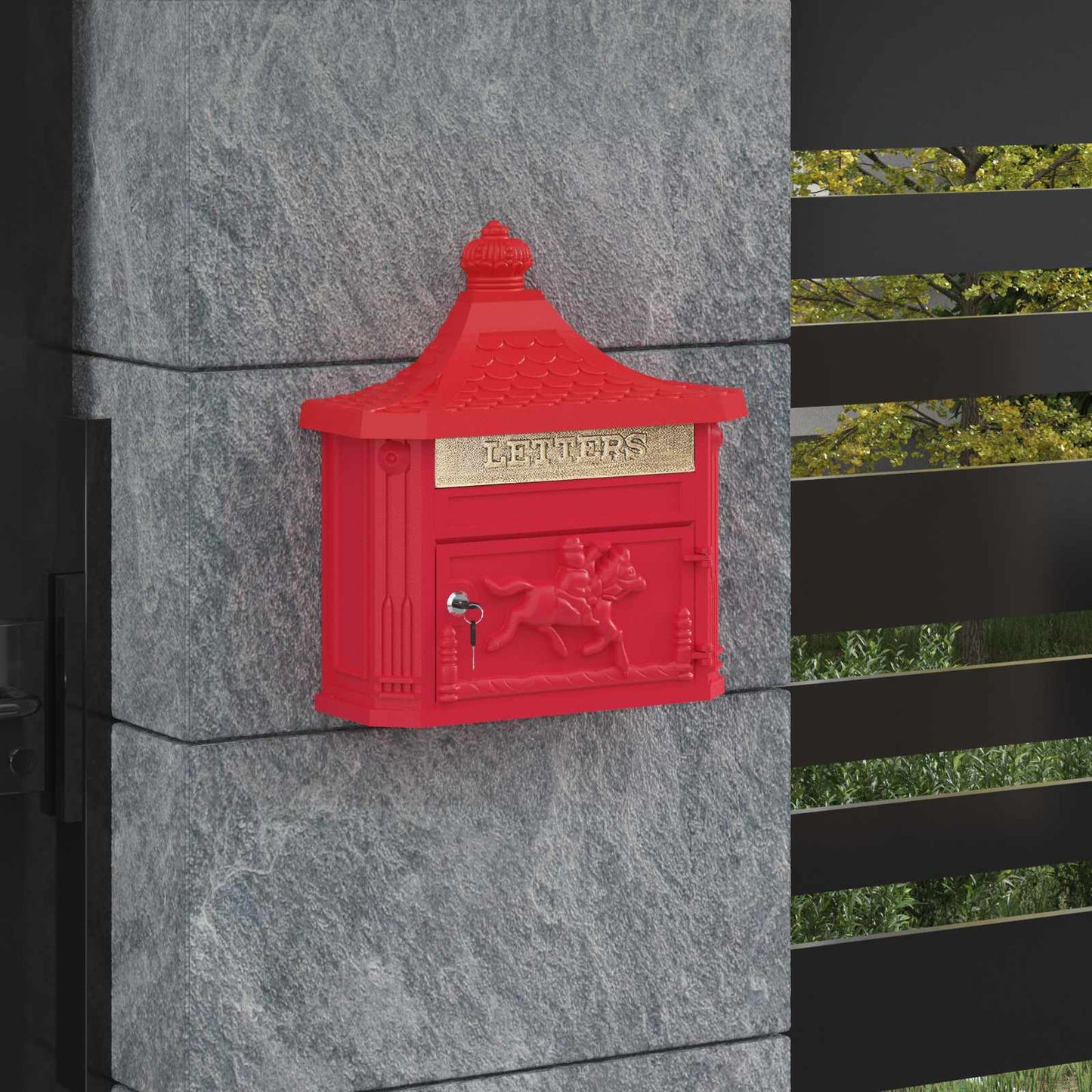 Veggmontert postkasse Rød 40,5 x 16 x 45 cm Støpt aluminium
