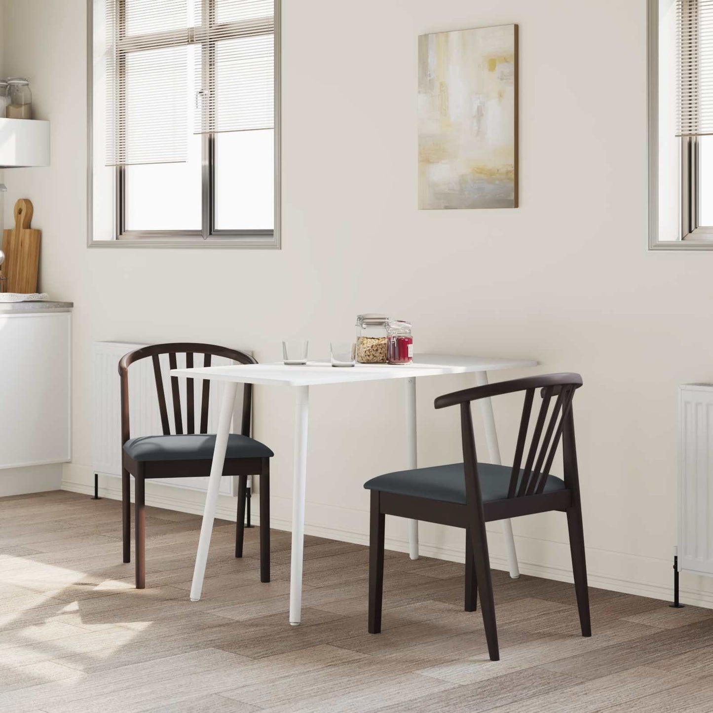 Spisestuestol 2 pcs Lys Brun og Svart Solid Gummitre