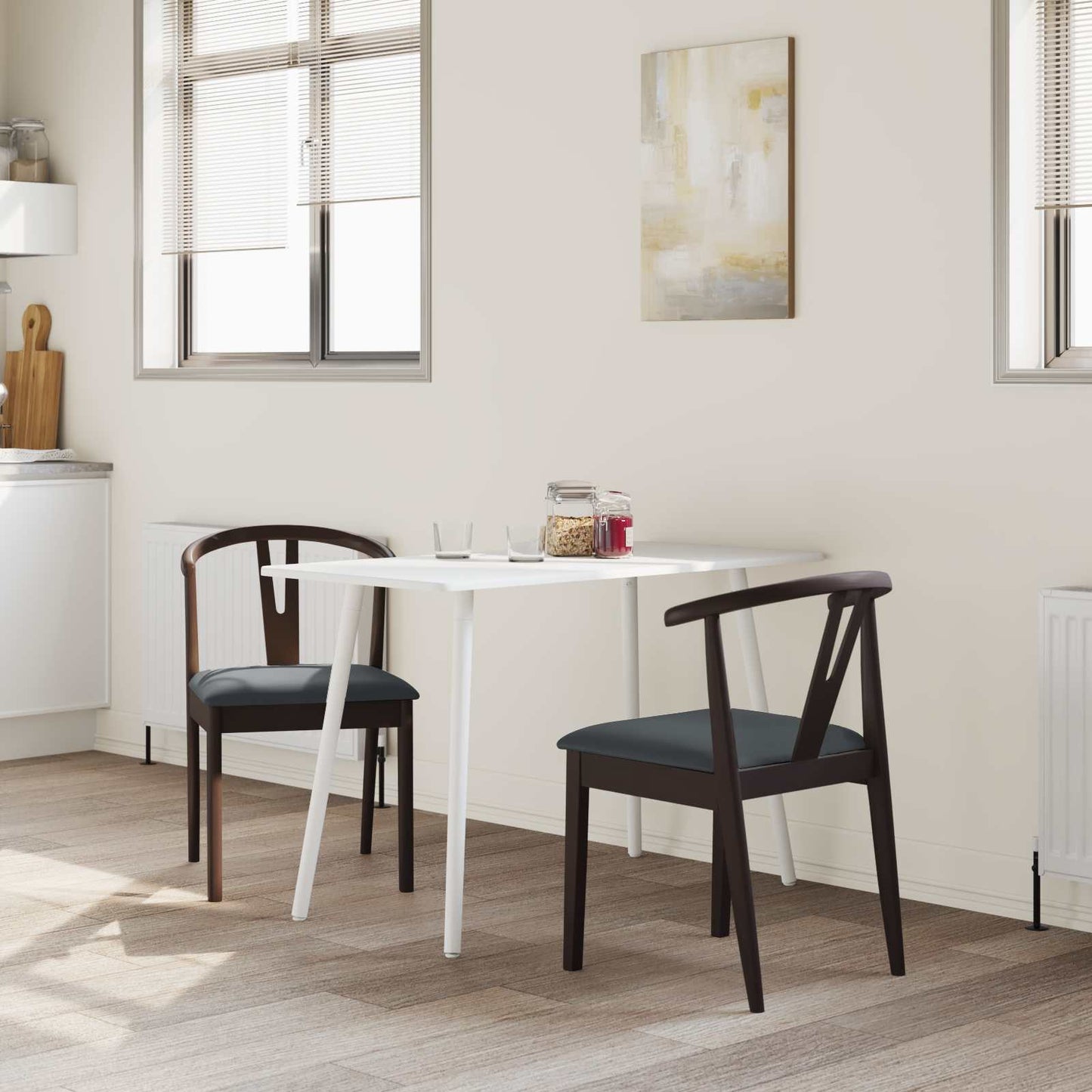 Spisestuestol 2 pcs Lys Brun og Svart Solid Gummitre