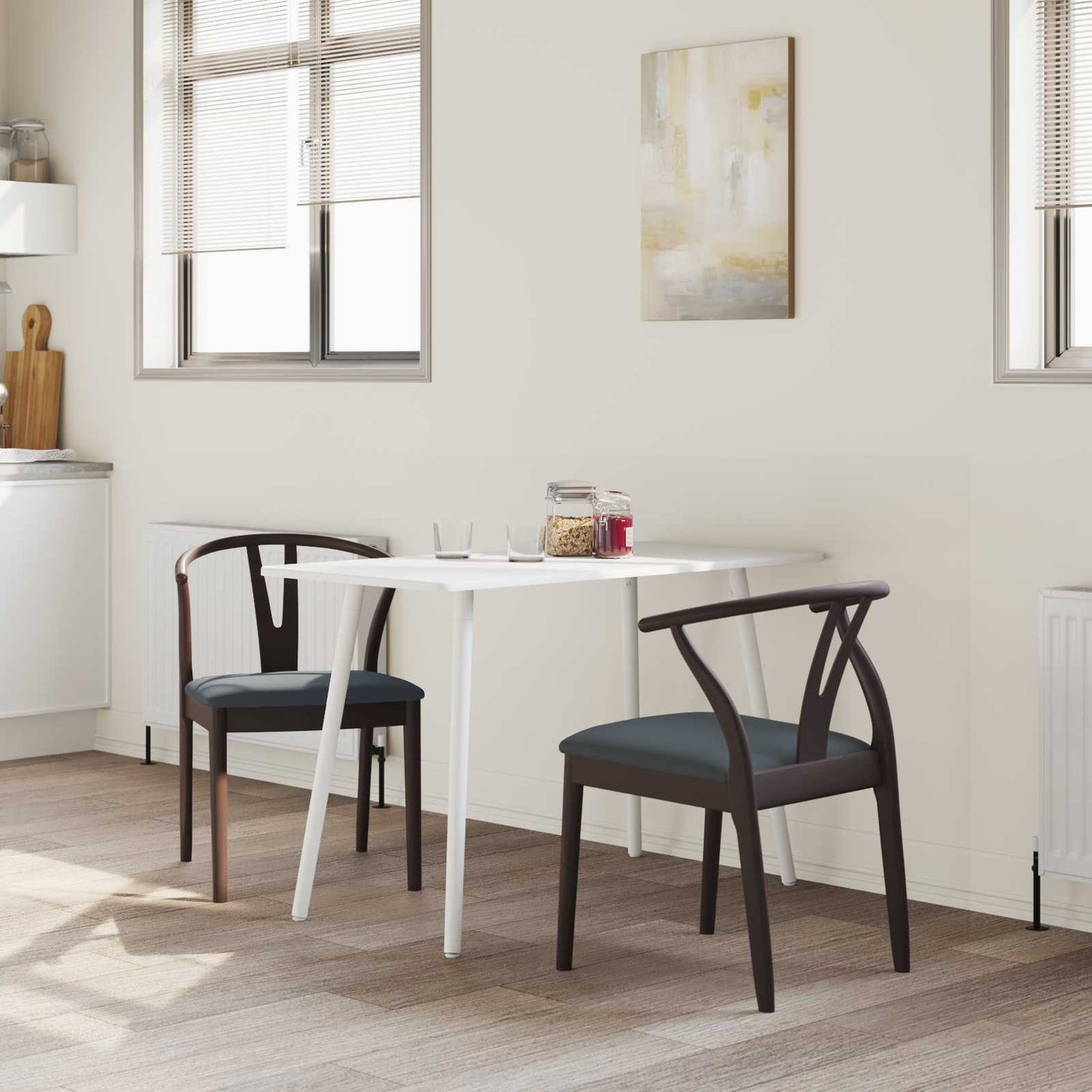 Spisestuestol 2 pcs Lys Brun og Svart Solid Gummitre