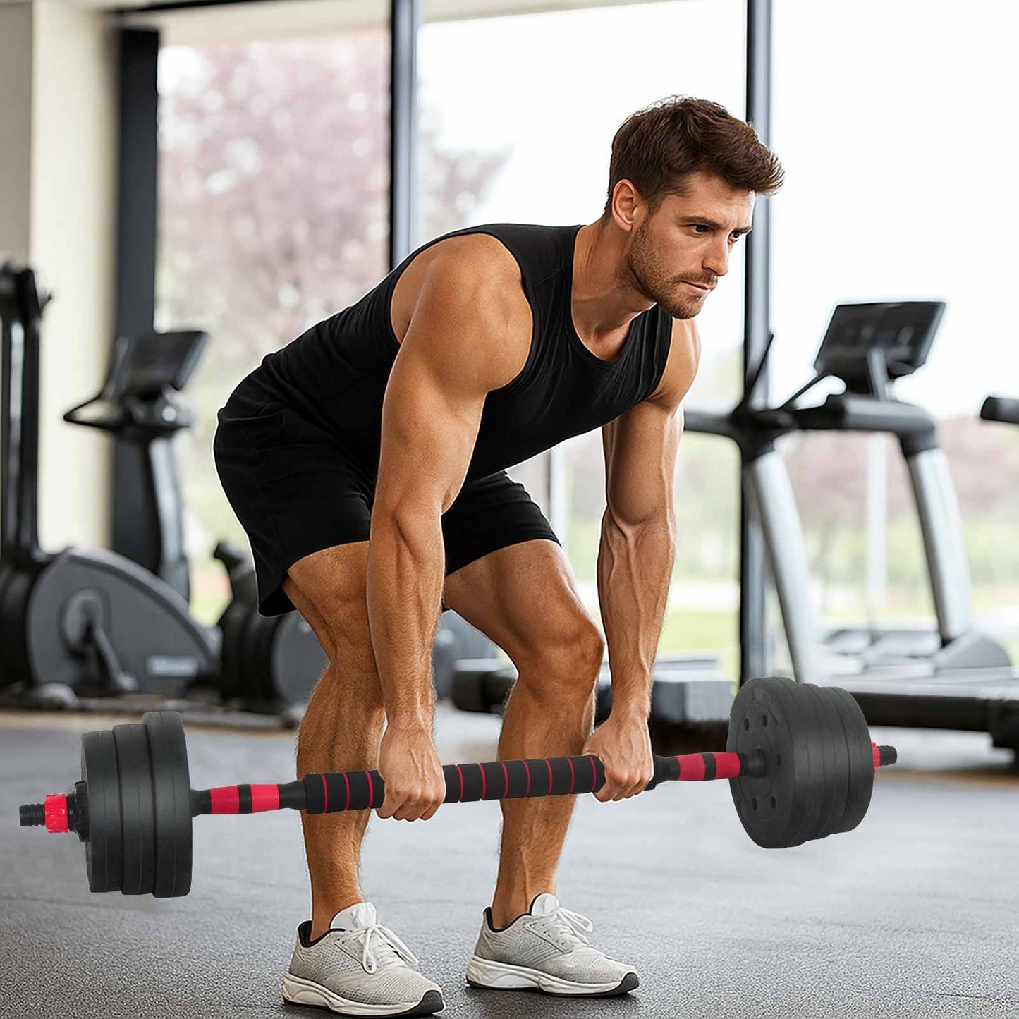 4-i-1 Manualvekt Barbell Kettlebell Sett 20 kg Svart og Rød