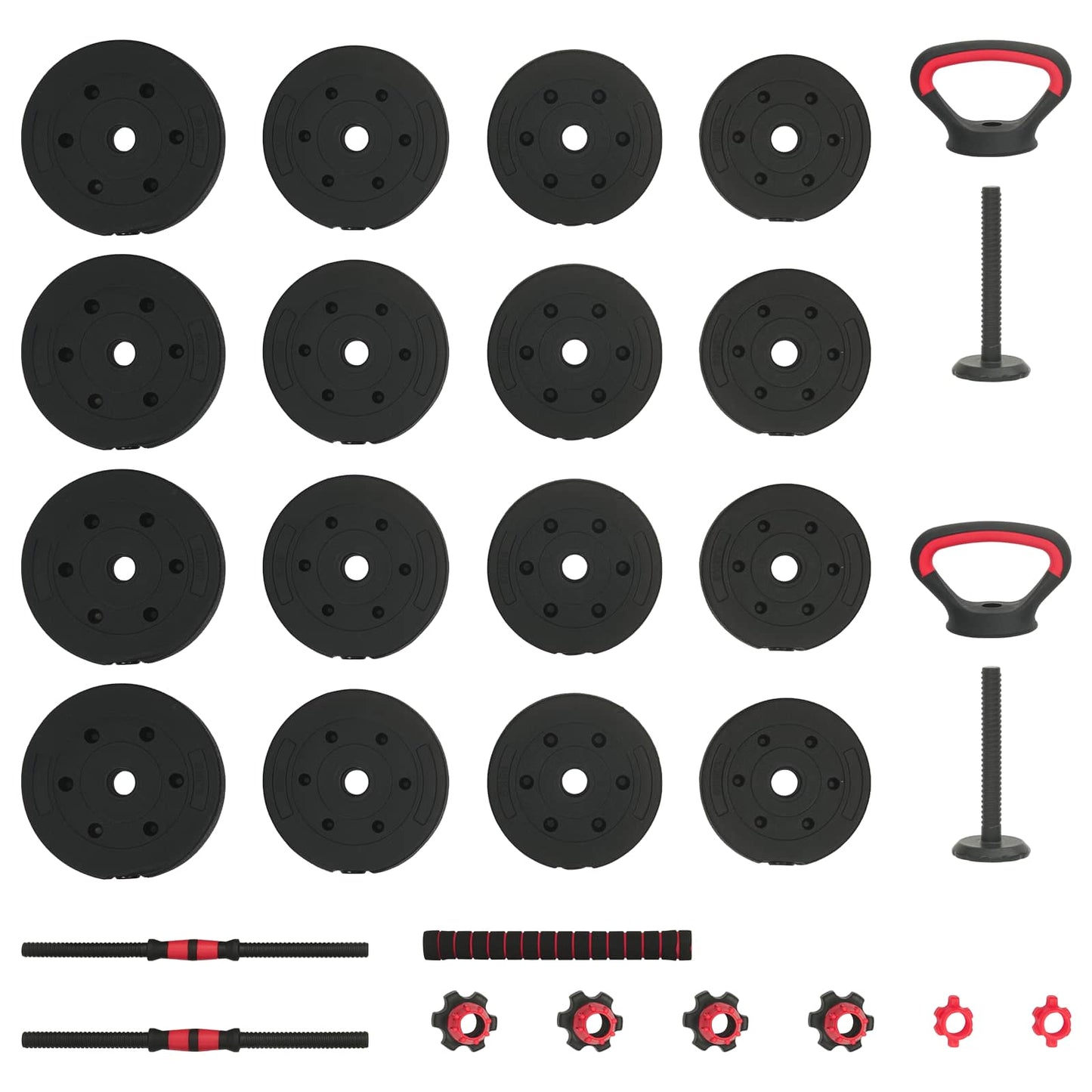 4-i-1 Manual Barbell Kettlebell Sett 30 kg Svart og Rød